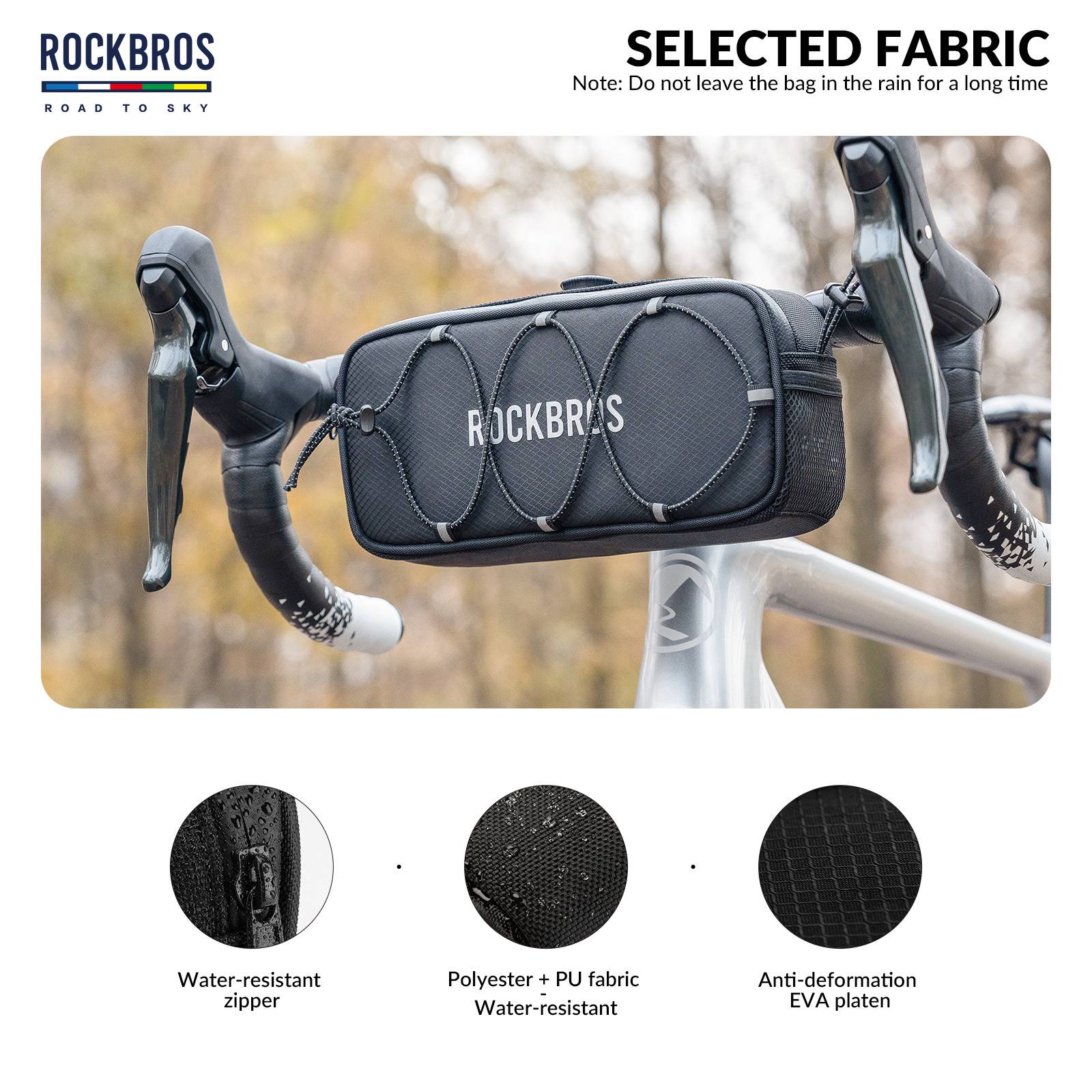 ROCKBROS Road-to-Sky Bicycle Handlebar Bag Waterproof Front Bag 1.9L #Color_Black