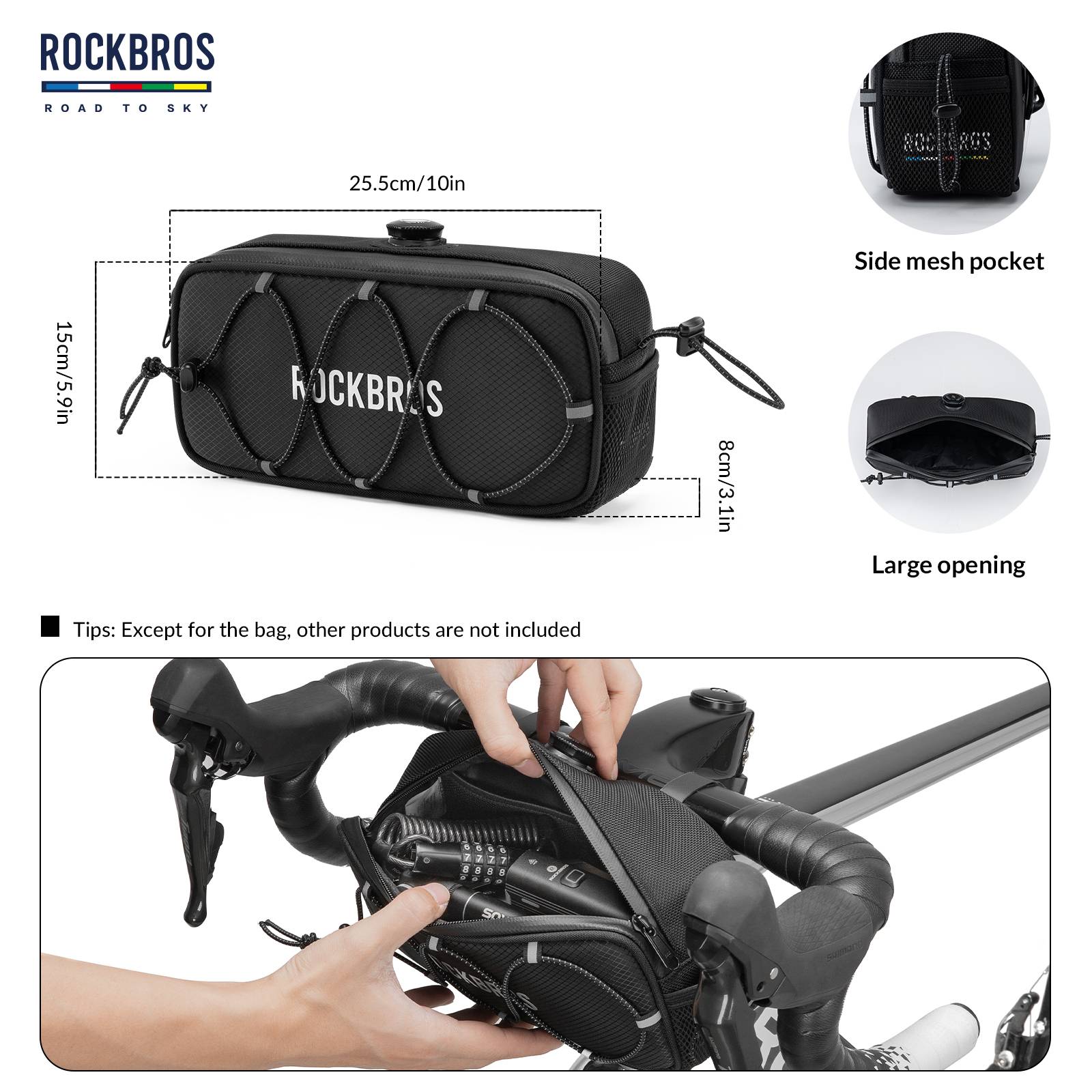 ROCKBROS Road-to-Sky Bicycle Handlebar Bag Waterproof Front Bag 1.9L #Color_Black