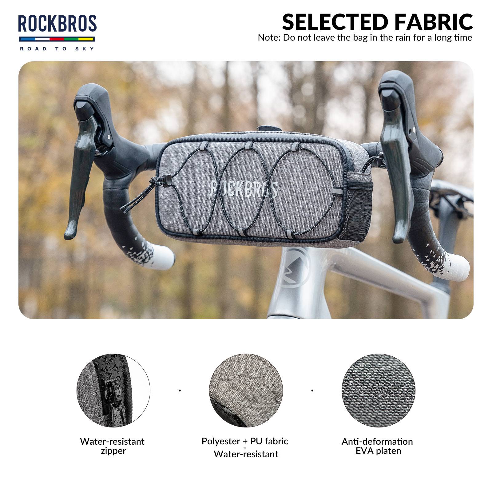 ROCKBROS Road-to-Sky Bicycle Handlebar Bag Waterproof Front Bag 1.9L #Color_Linen Grey