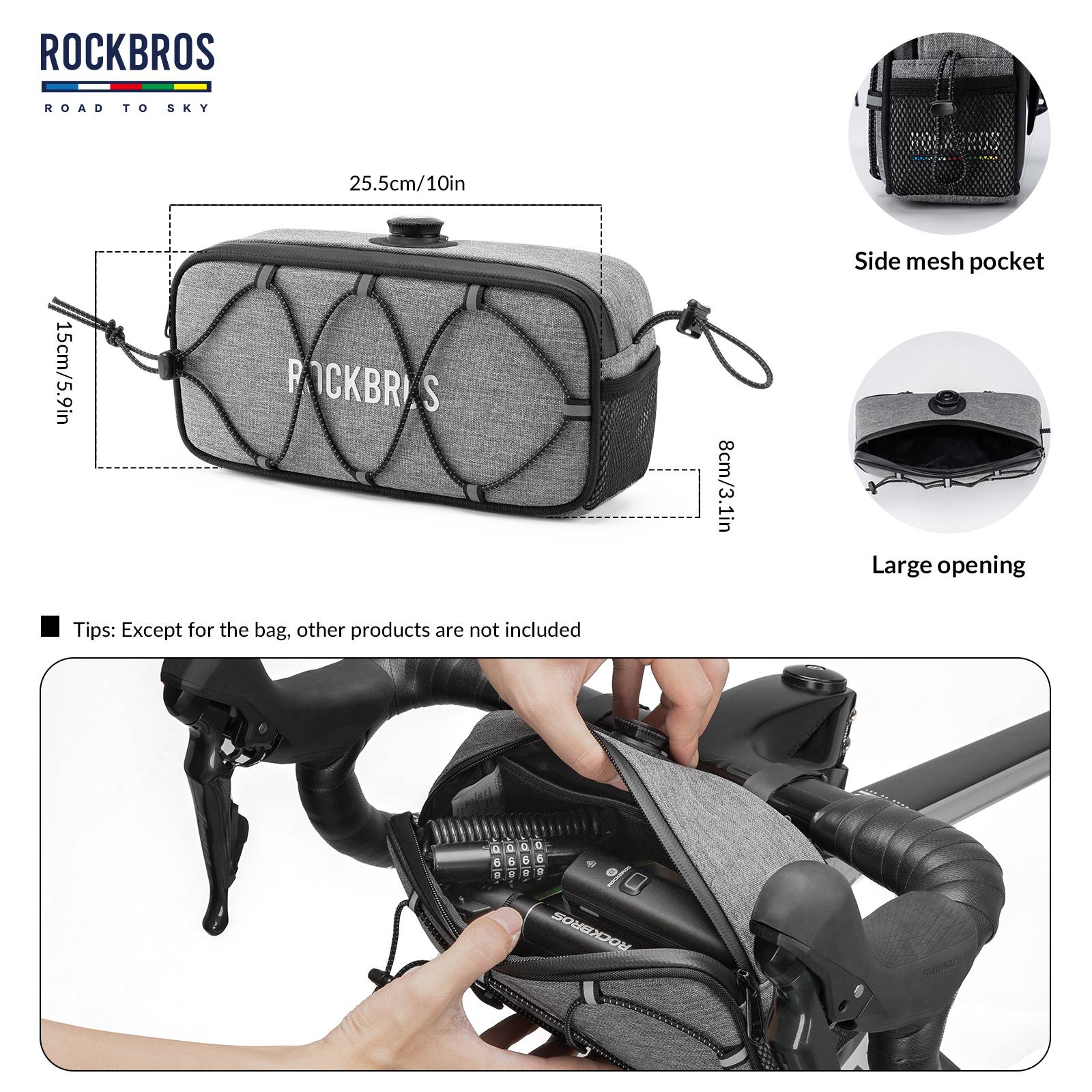 ROCKBROS Road-to-Sky Bicycle Handlebar Bag Waterproof Front Bag 1.9L #Color_Linen Grey