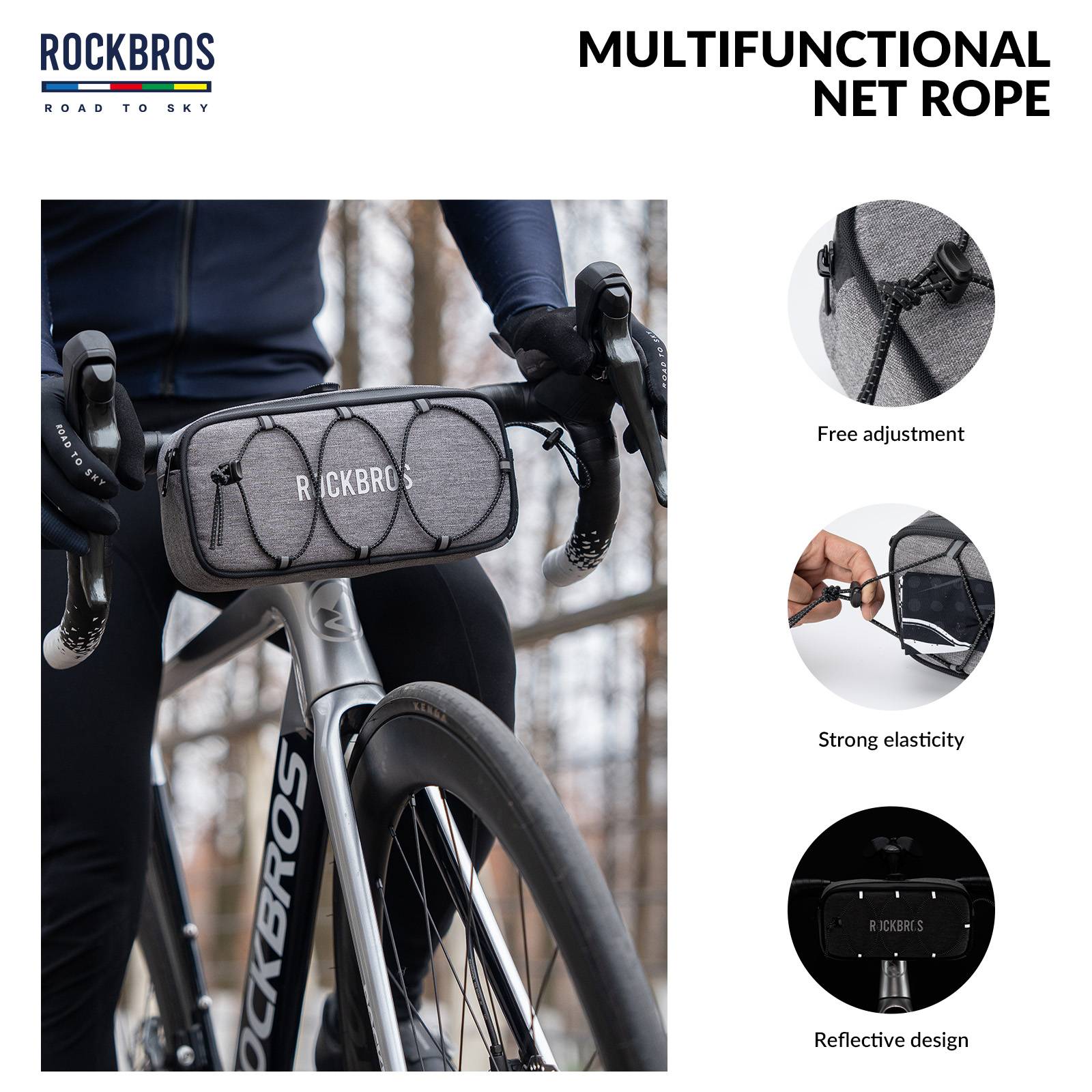 ROCKBROS Road-to-Sky Bicycle Handlebar Bag Waterproof Front Bag 1.9L #Color_Linen Grey