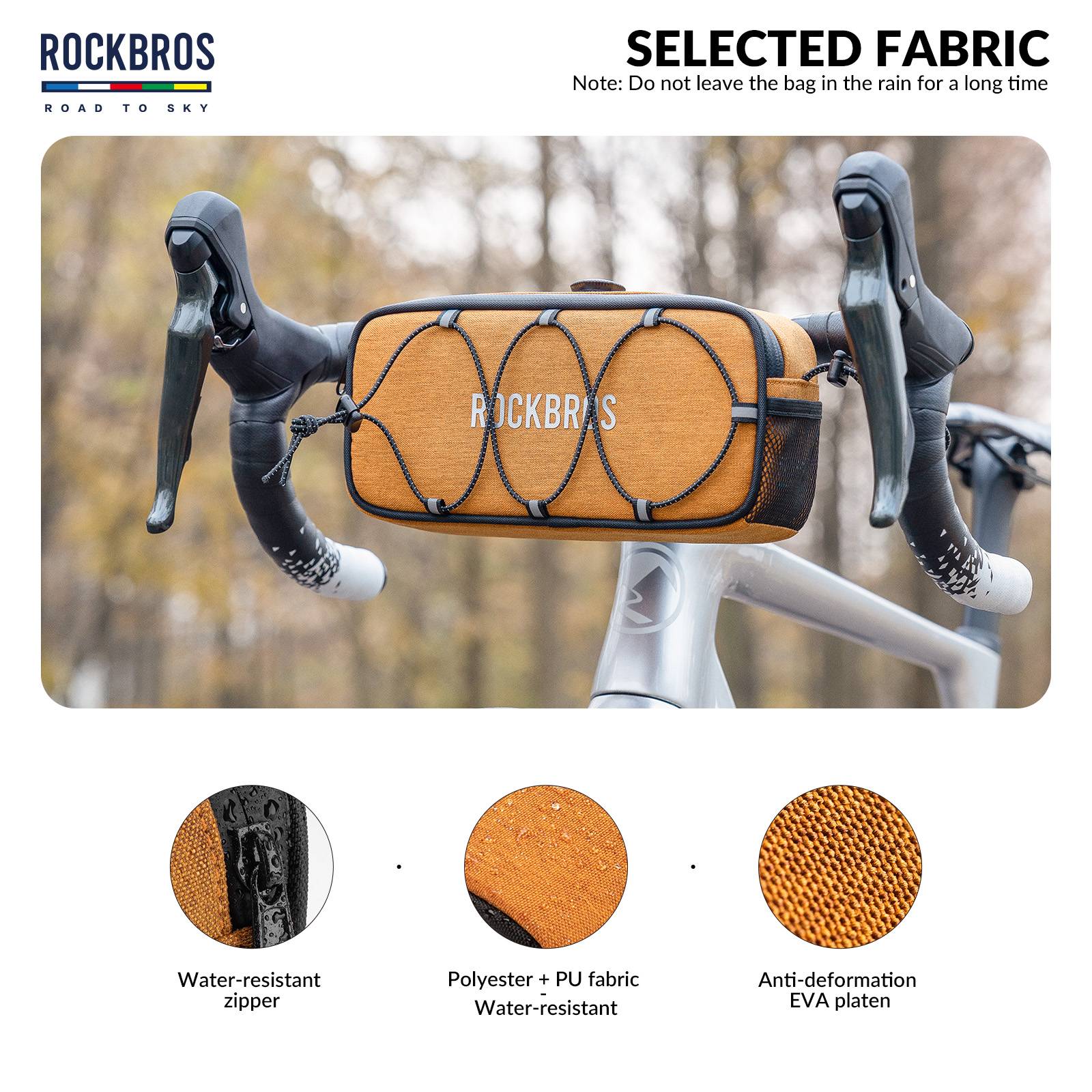 ROCKBROS Road-to-Sky Bicycle Handlebar Bag Waterproof Front Bag 1.9L #Color_Orange