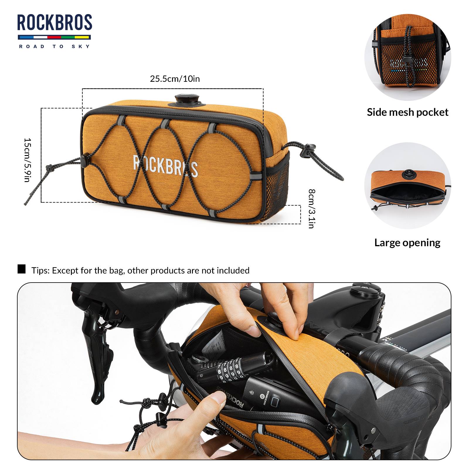 ROCKBROS Road-to-Sky Bicycle Handlebar Bag Waterproof Front Bag 1.9L #Color_Orange