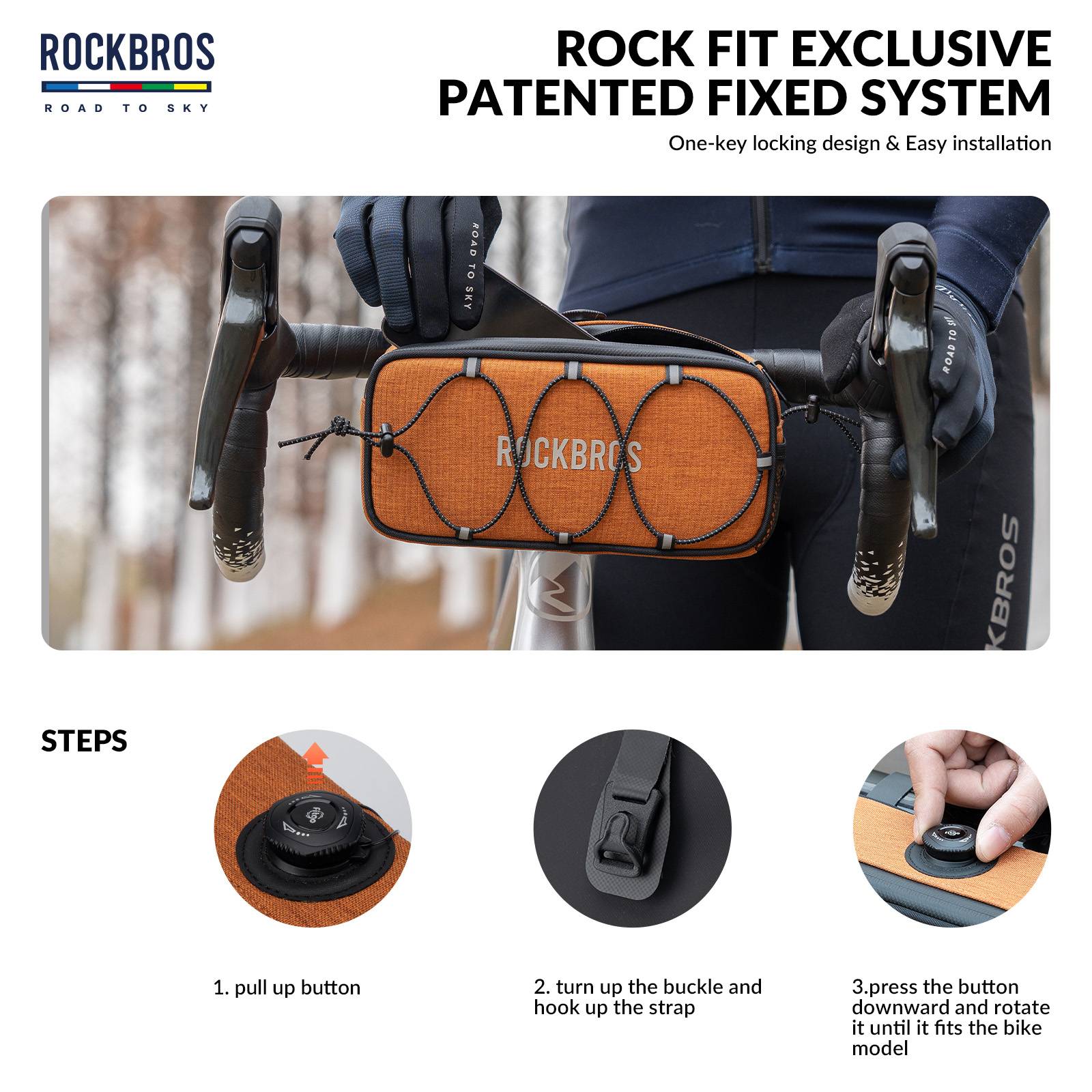 ROCKBROS Road-to-Sky Bicycle Handlebar Bag Waterproof Front Bag 1.9L #Color_Orange