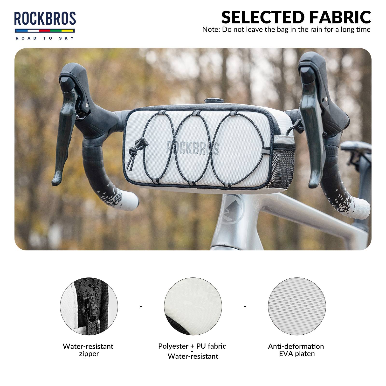 ROCKBROS Road-to-Sky Bicycle Handlebar Bag Waterproof Front Bag 1.9L #Color_White