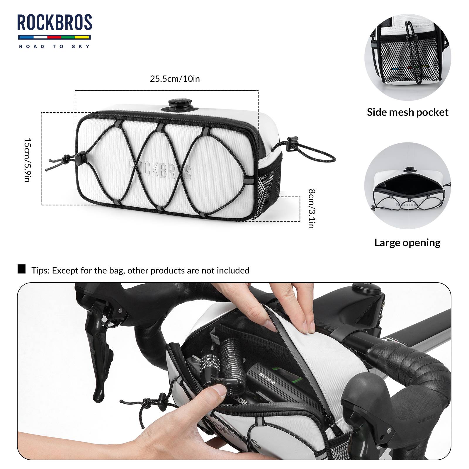 ROCKBROS Road-to-Sky Bicycle Handlebar Bag Waterproof Front Bag 1.9L #Color_White