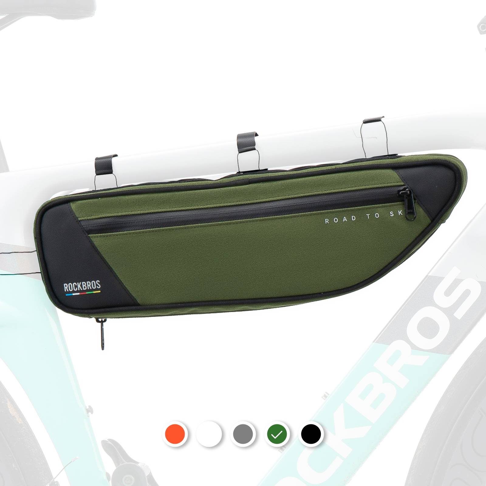 ROCKBROS Road-to-Sky Bike Frame Bag Reflective Waterproof Triangular Bag  #Color_Army Green