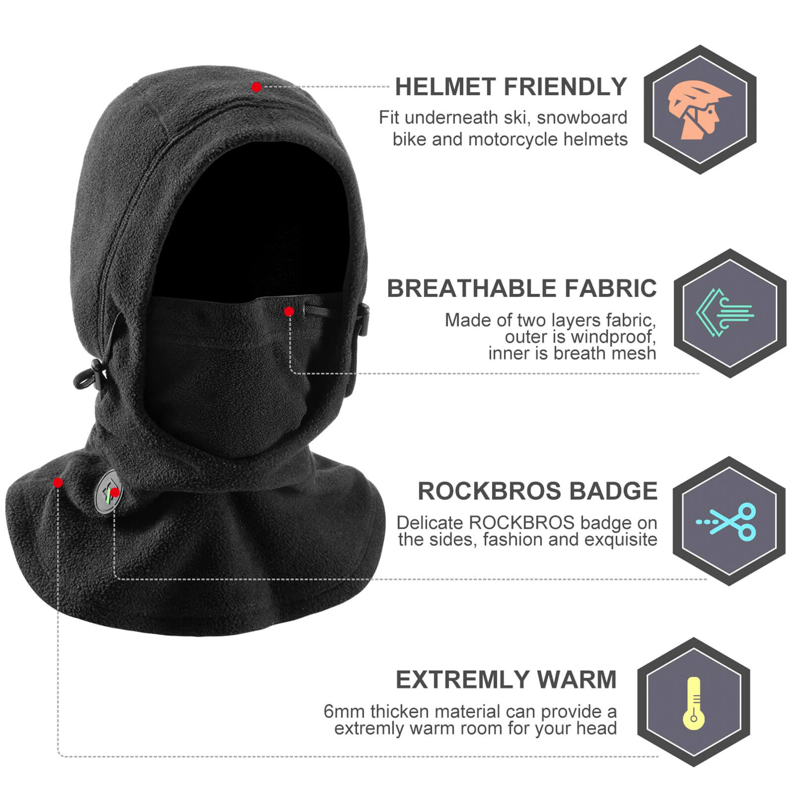 ROCKBROS Ski Mask Winter Thermal Fleece Full Face Cover for Men & Women