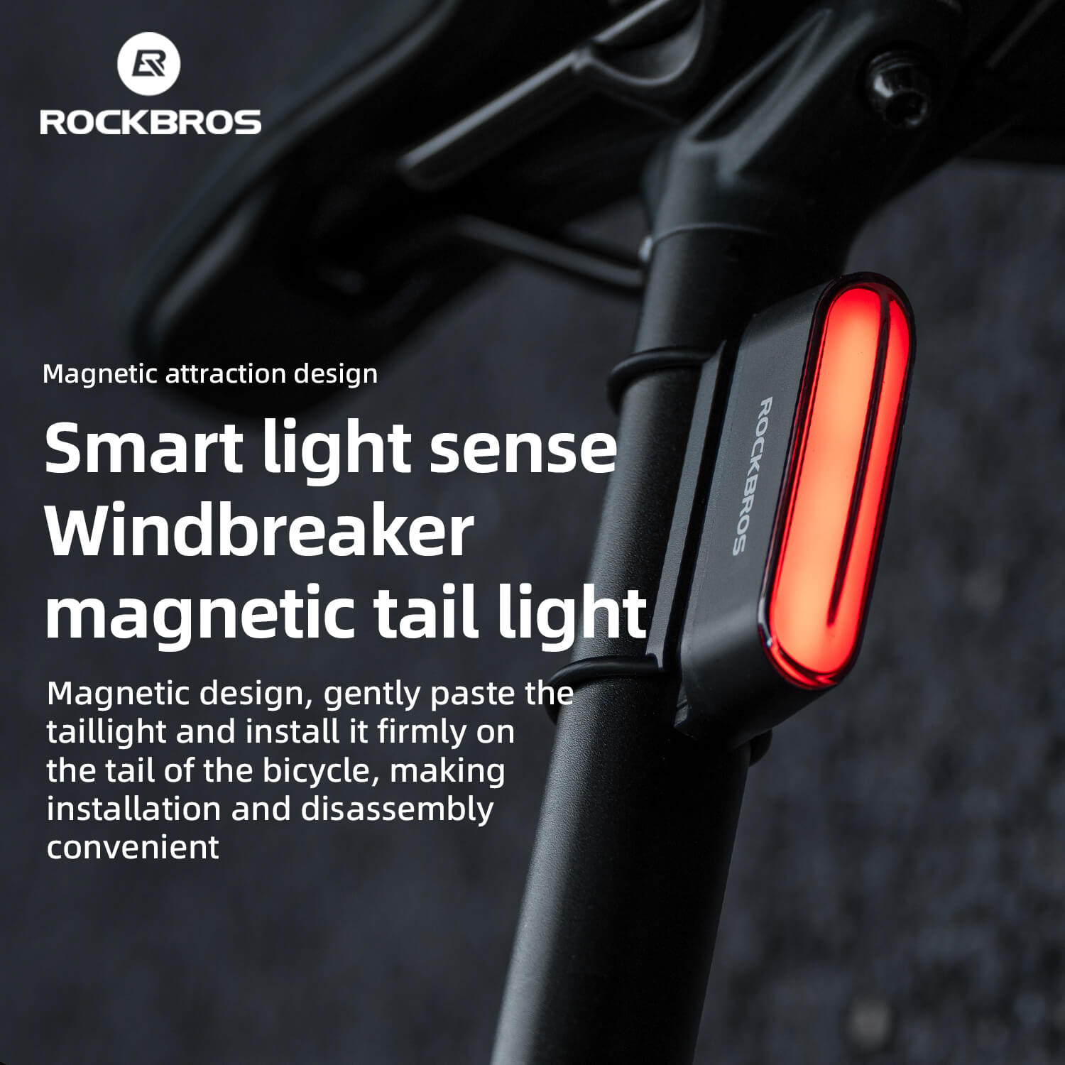 ROCKBROS Smart Bike Rear Light Magnetic Taillight Rechargeable Waterproof