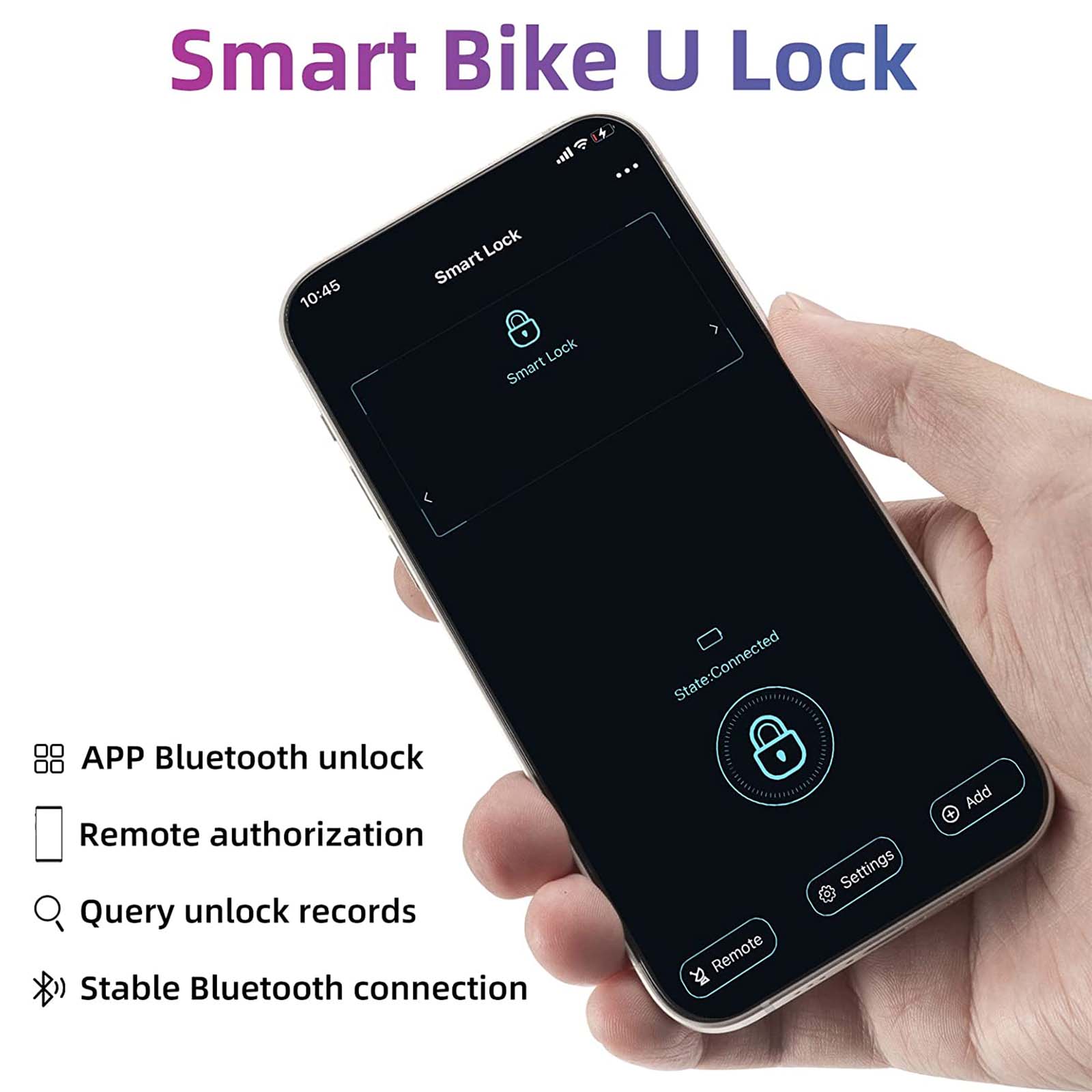 ROCKBROS Smart Bike U Lock Waterproof with Fingerprint and App Control