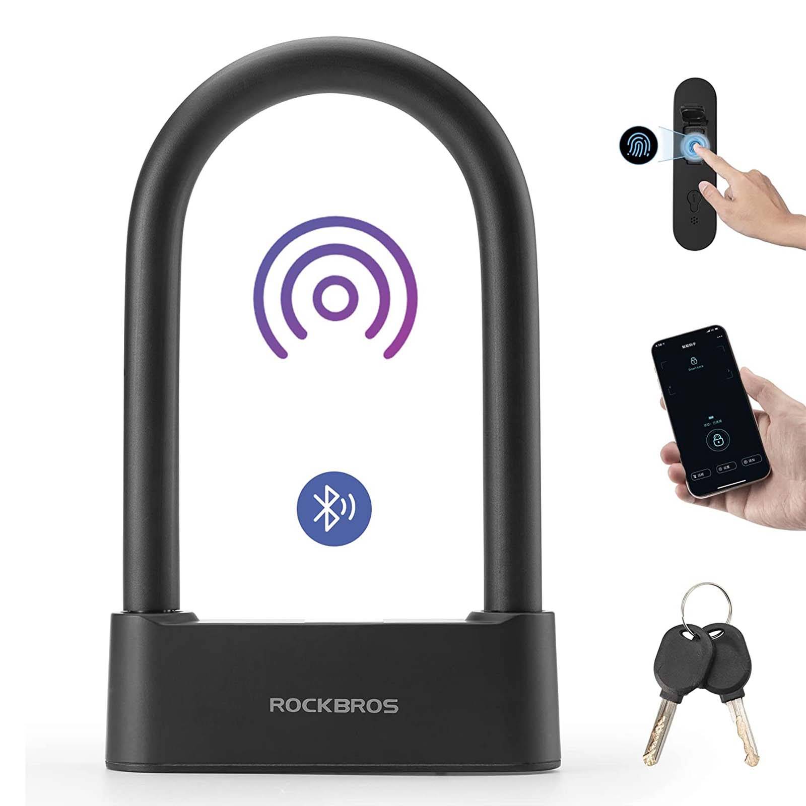 ROCKBROS Smart Bike U Lock Waterproof with Fingerprint and App Control