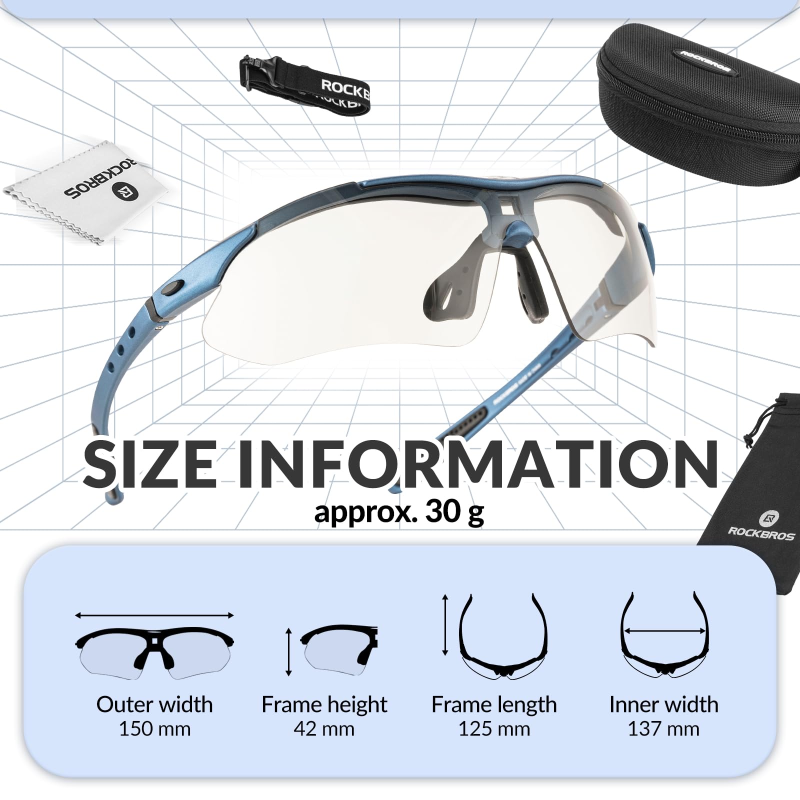 ROCKBROS Sports Sunglasses Photochromic Sunglasses with Headband #Style_Blue-photochromic Lenses