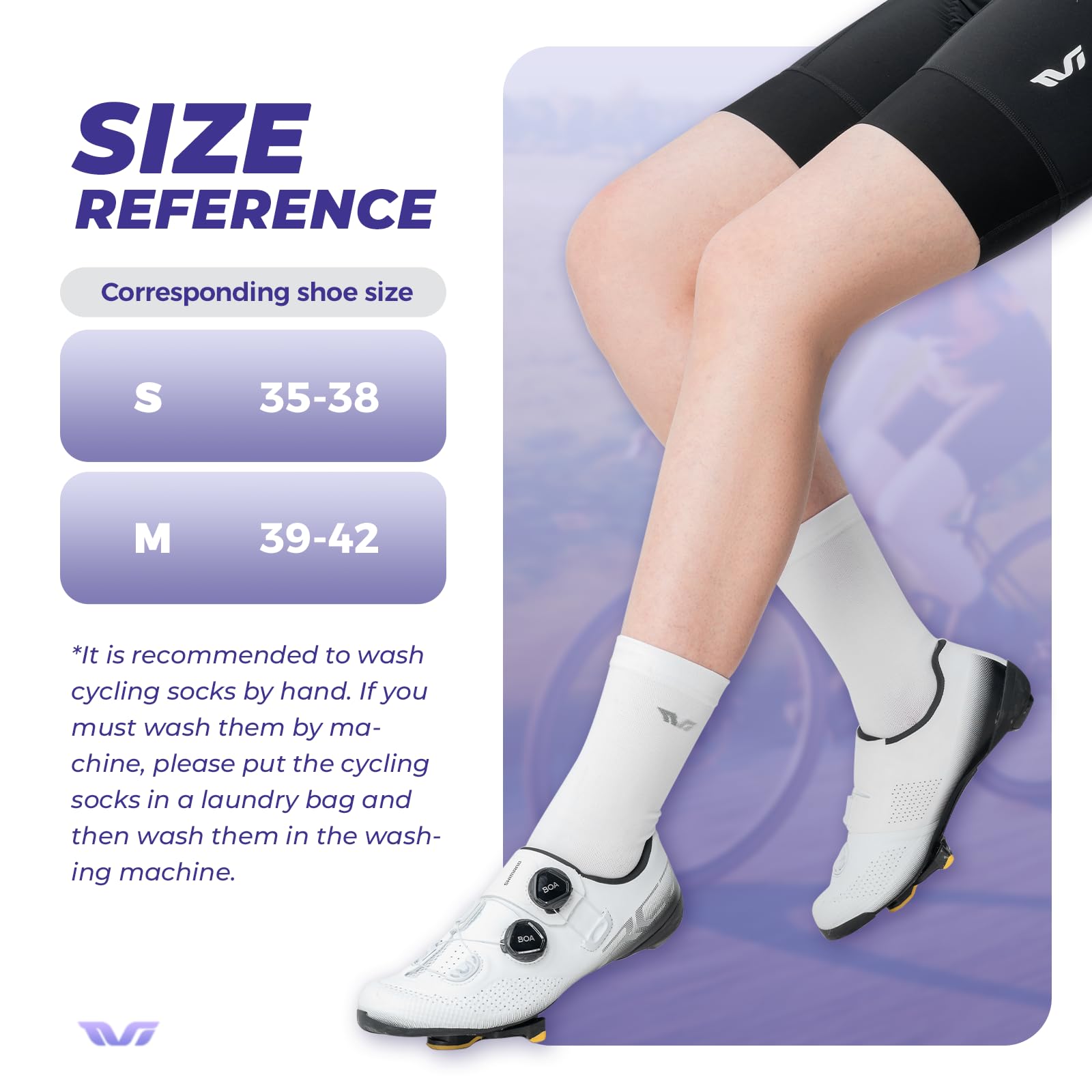 ROCKBROS TVI Performance Cycling Socks 2 Pairs Lightweight Breathable Crew S