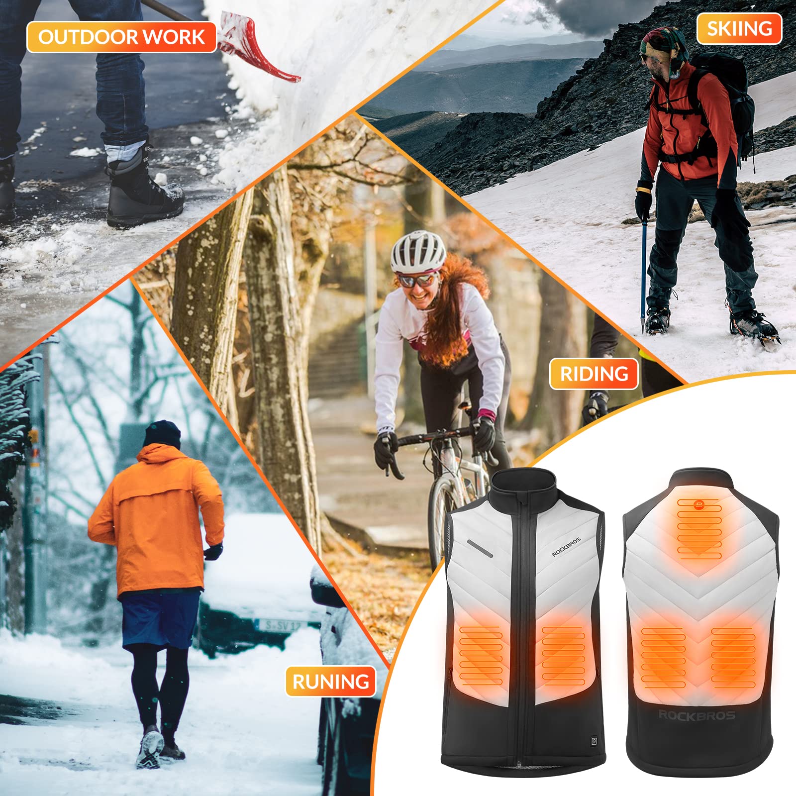 ROCKBROS USB Electric Heated Vest 3-Temperature Levels Washable Winter Vest