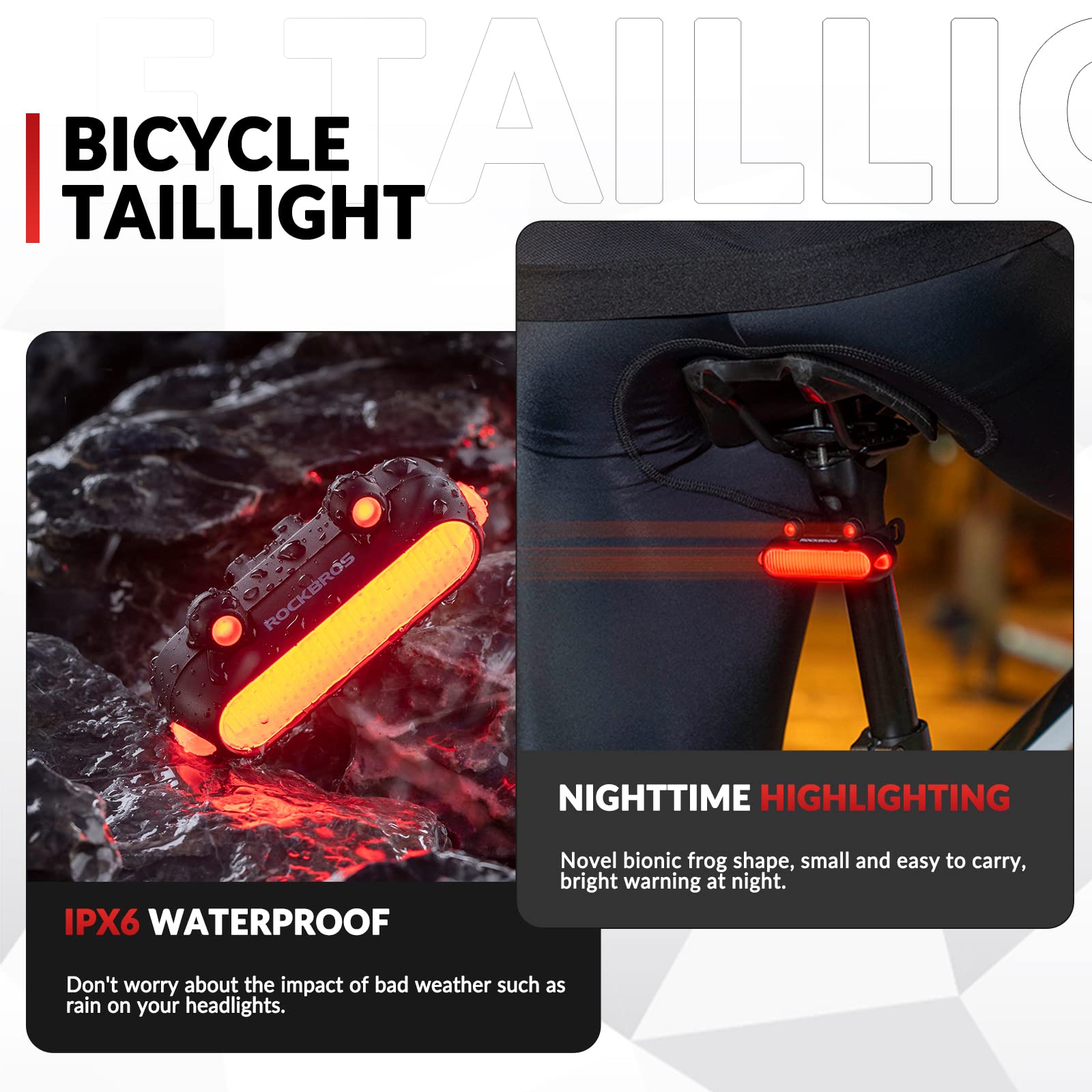 ROCKBROS  USB Rechargeable Waterproof LED Bike Rear Tail Light with 5 Modes 