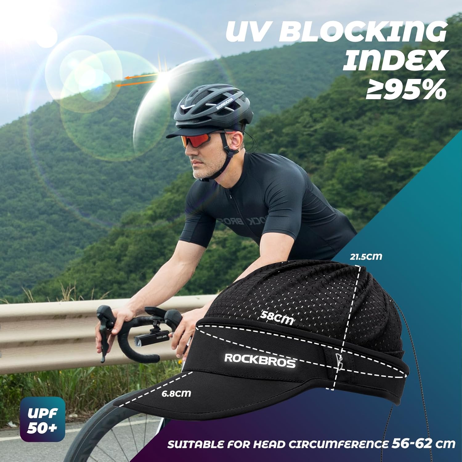 ROCKBROS UV Protection Lightweight Breathable Cycling Cap #Color_Black