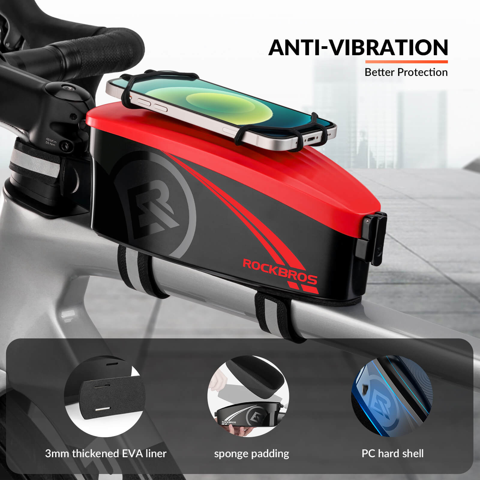 ROCKBROS Waterproof Bicycle Phone Bag & Handlebar Holder #Color_Red