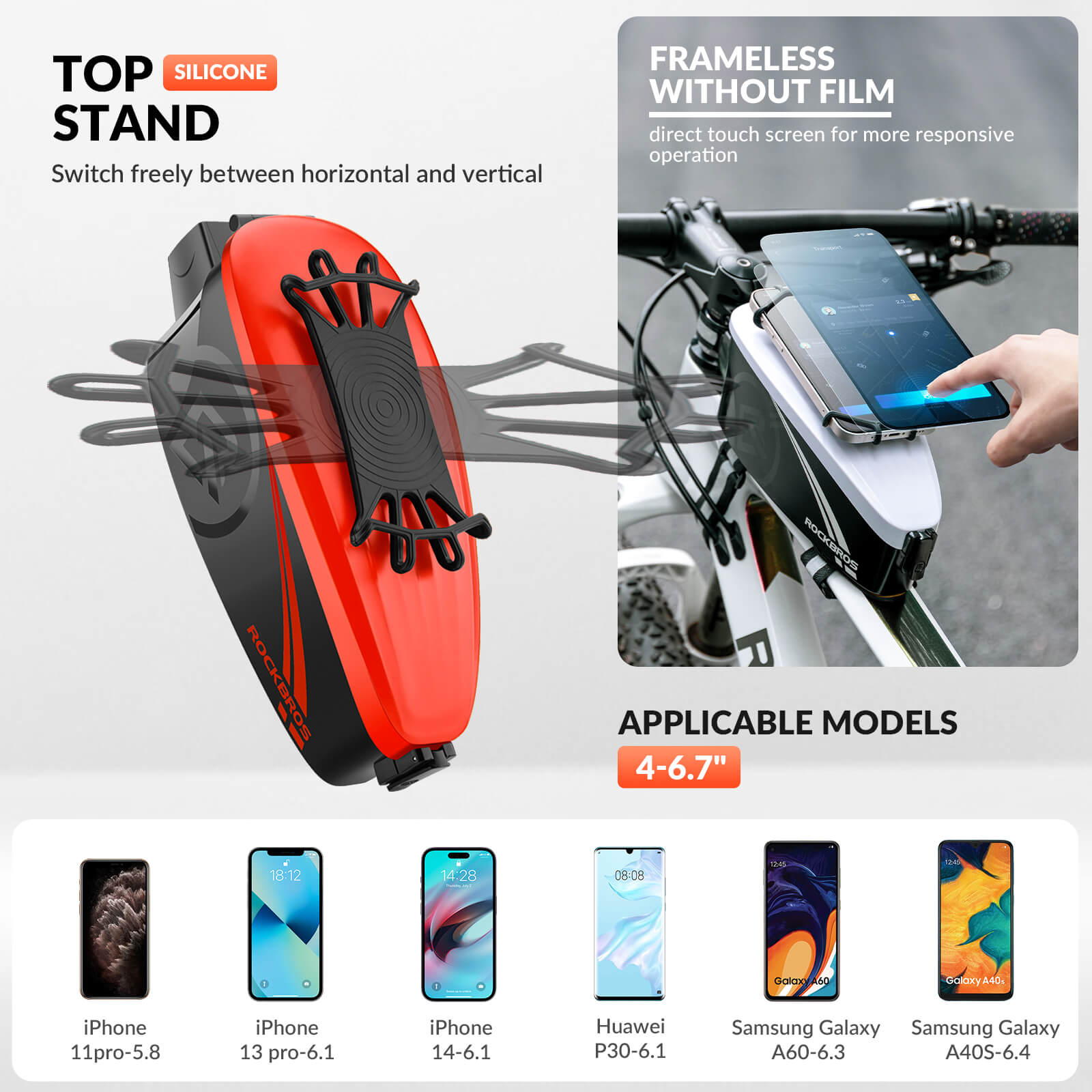 ROCKBROS Waterproof Bicycle Phone Bag & Handlebar Holder #Color_Red