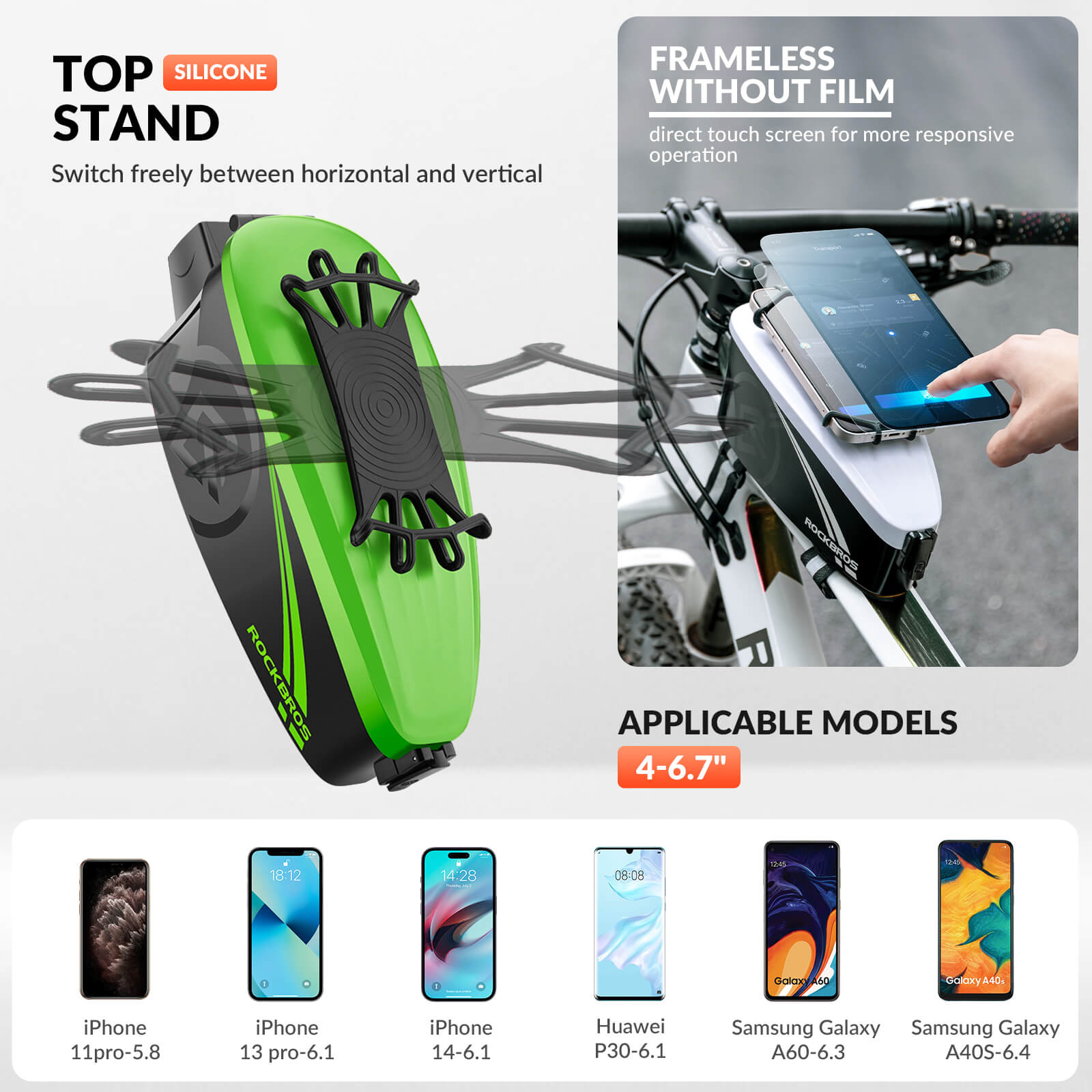 ROCKBROS Waterproof Bicycle Phone Bag & Handlebar Holder #Color_Green