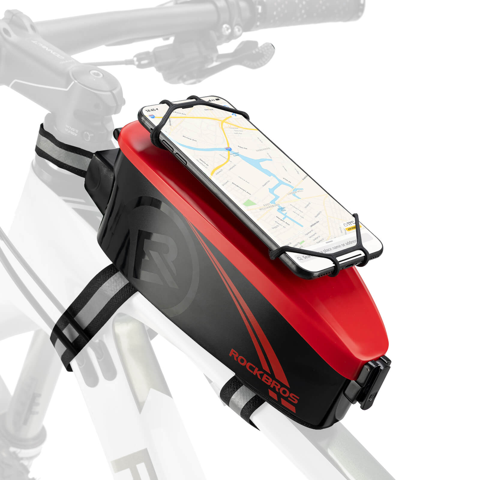 ROCKBROS Waterproof Bicycle Phone Bag & Handlebar Holder #Color_Red