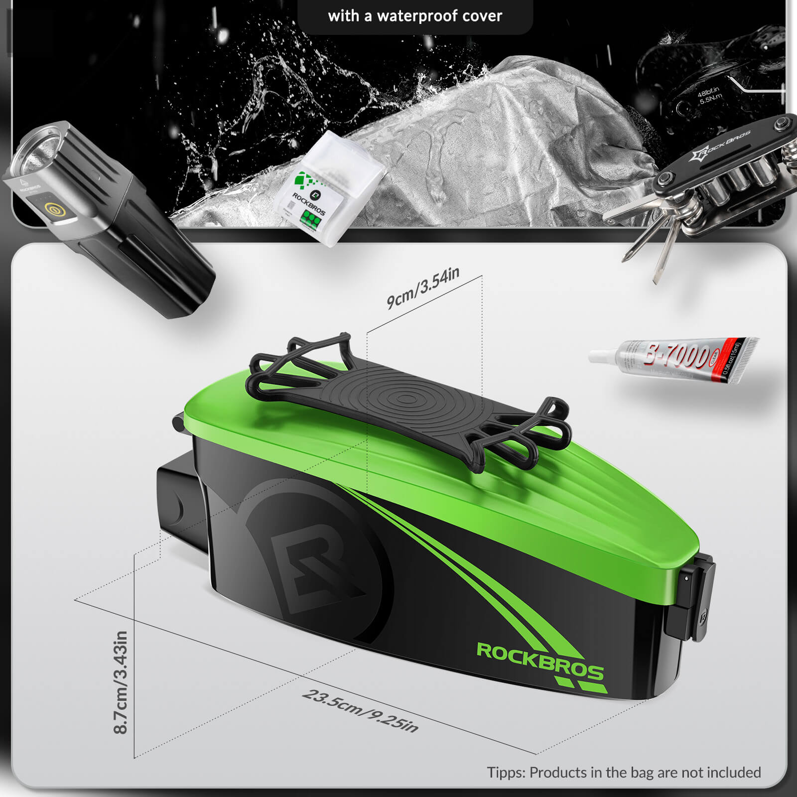 ROCKBROS Waterproof Bicycle Phone Bag & Handlebar Holder #Color_Green