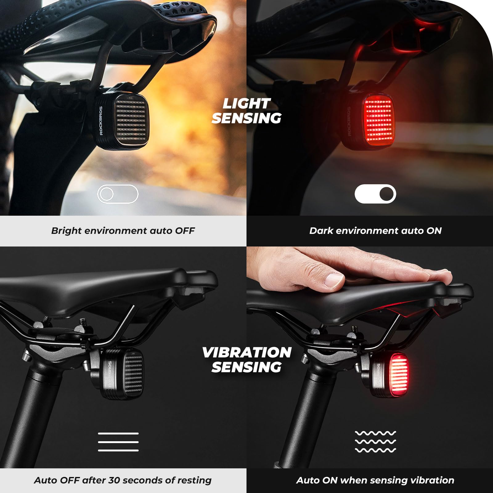 ROCKBROS Waterproof Ultra Bright LED Bike Taillight with 4 Modes