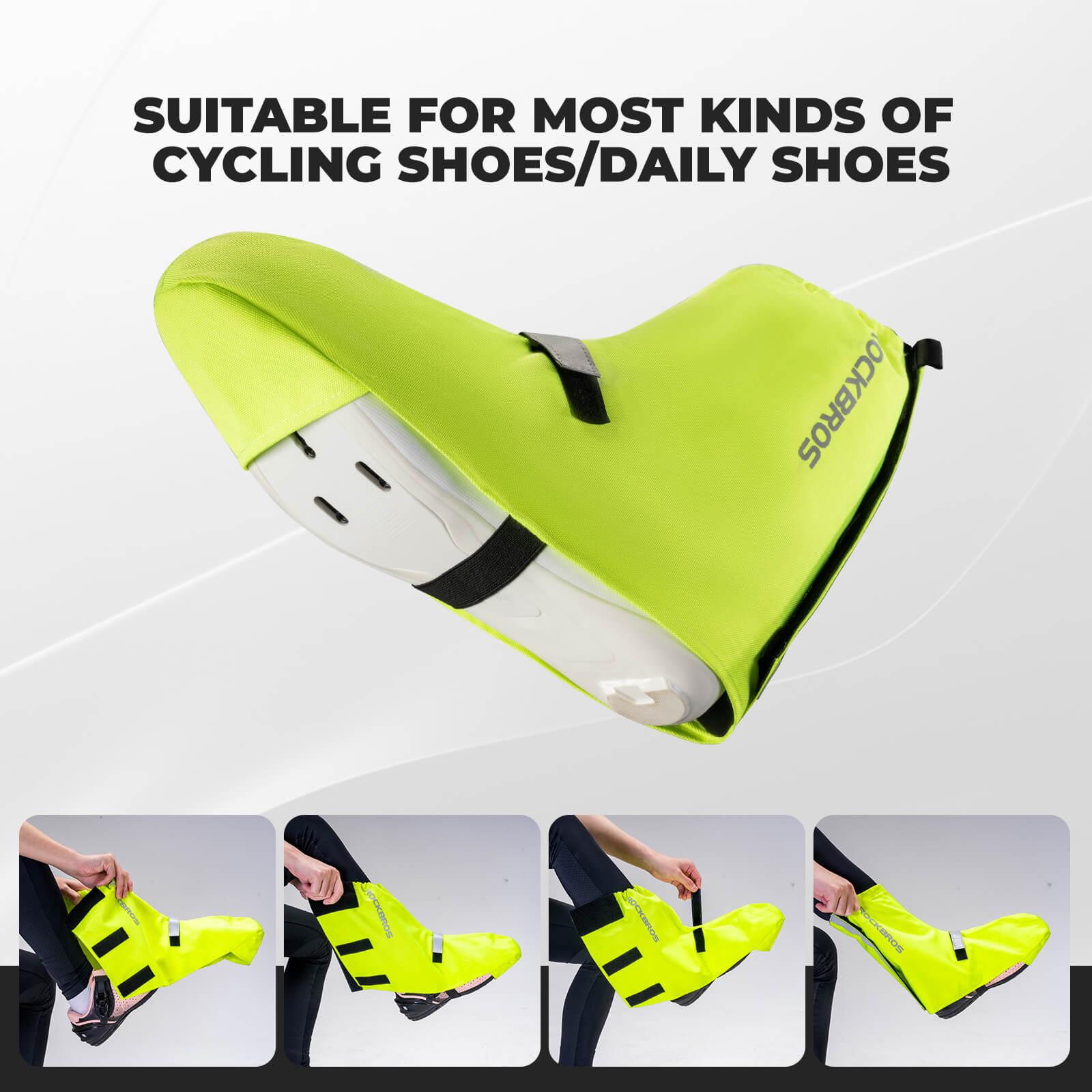 ROCKBROS Waterproof Windproof Cycling Overshoes Reflective Bike Shoe Covers #Color_Lemon Green