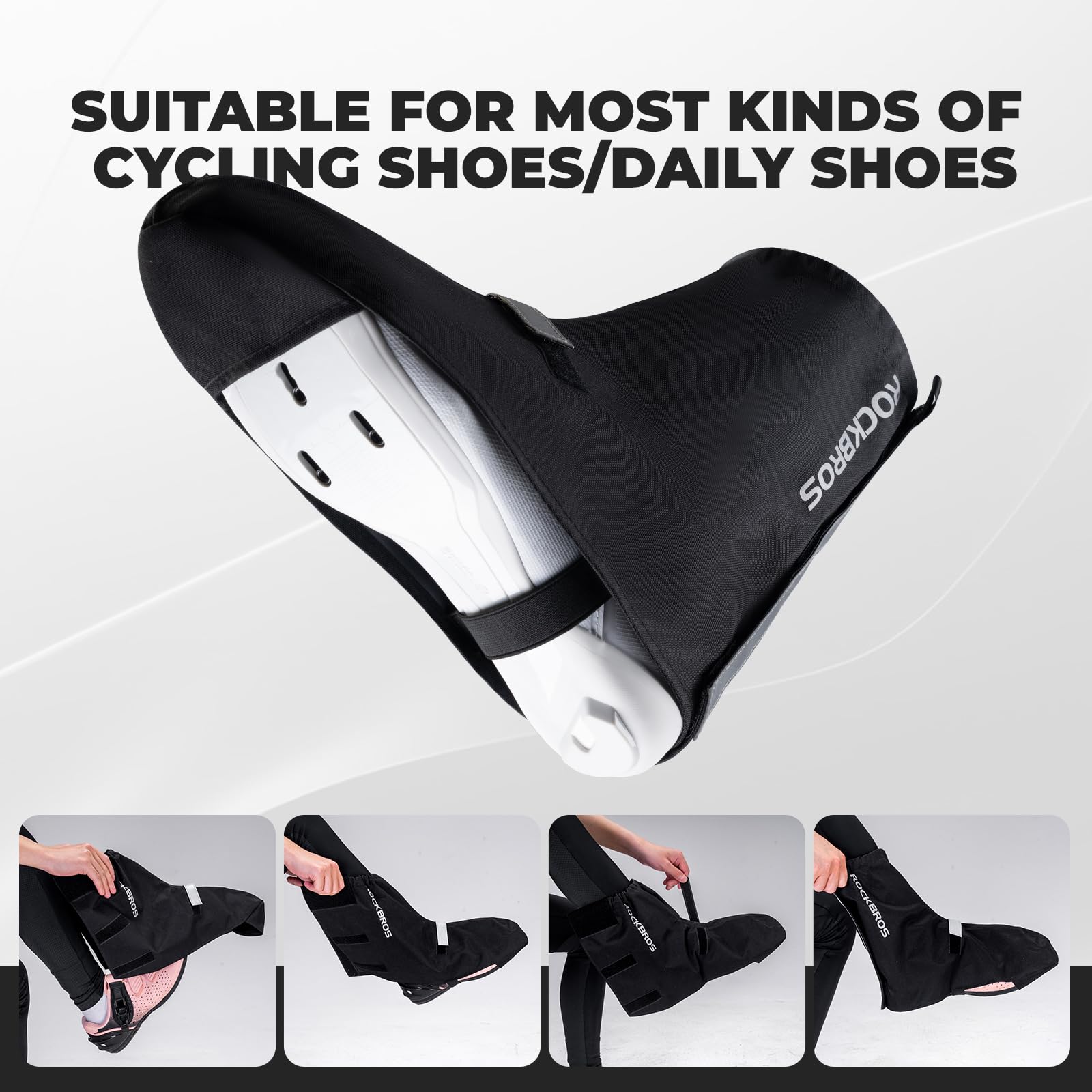 ROCKBROS Waterproof Windproof Cycling Overshoes Reflective Bike Shoe Covers #Color_Black