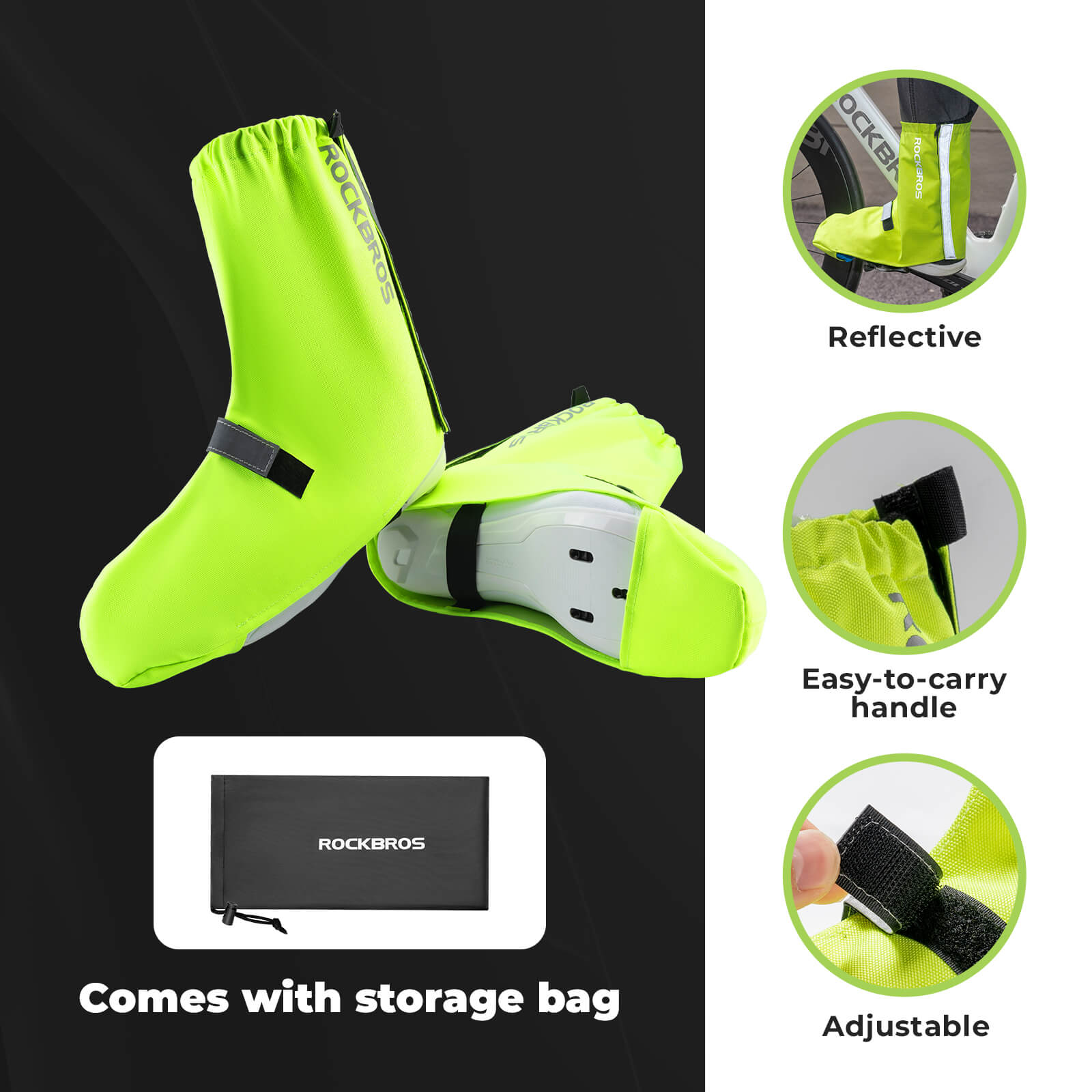 ROCKBROS Waterproof Windproof Cycling Overshoes Reflective Bike Shoe Covers #Color_Lemon Green