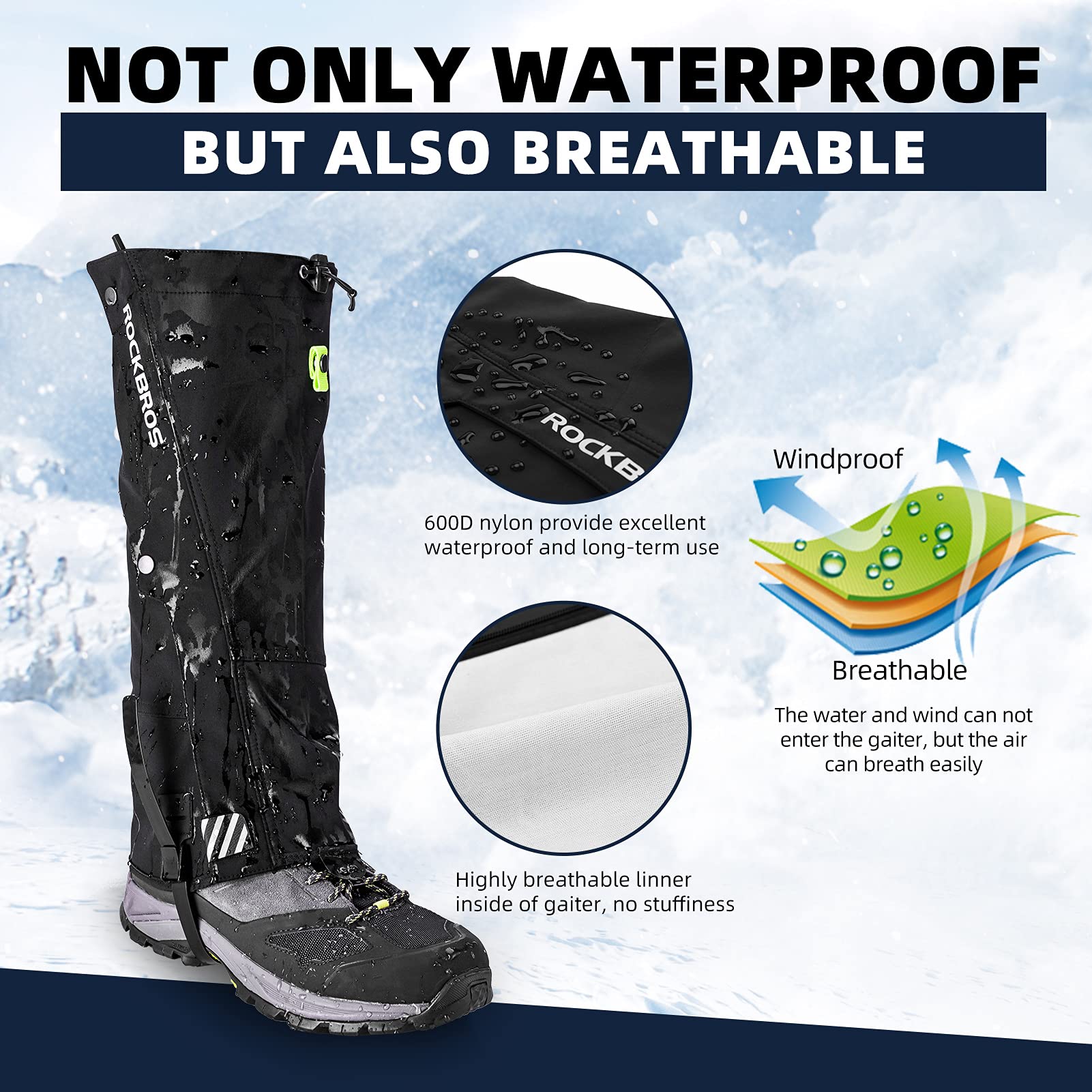 ROCKBROS Windproof Waterproof Leg Gaiters Warm Hiking Gaiters