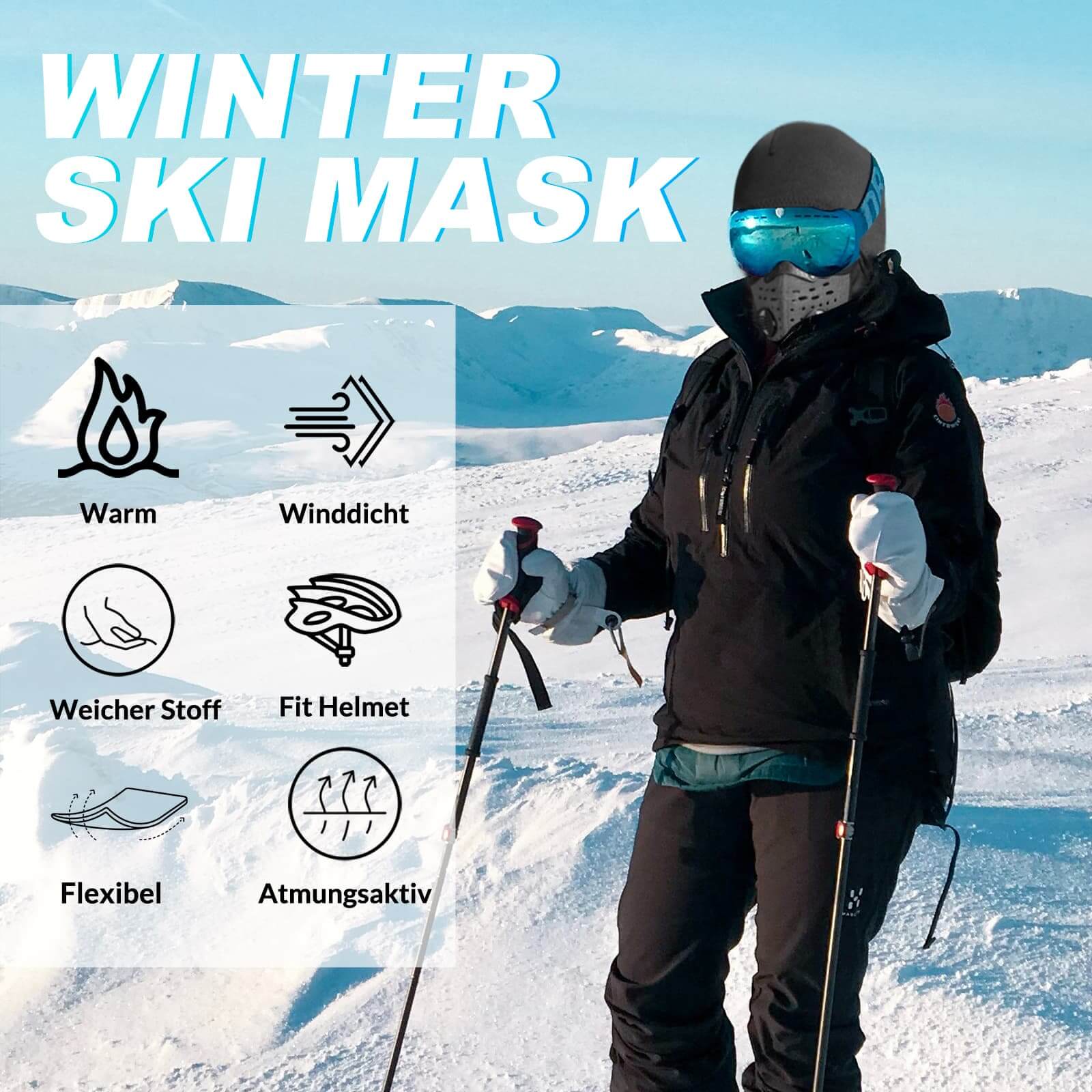 ROCKBROS winter balaclava with filter, thermal and windproof headcover, ideal for cycling and outdoor activities in cold weather