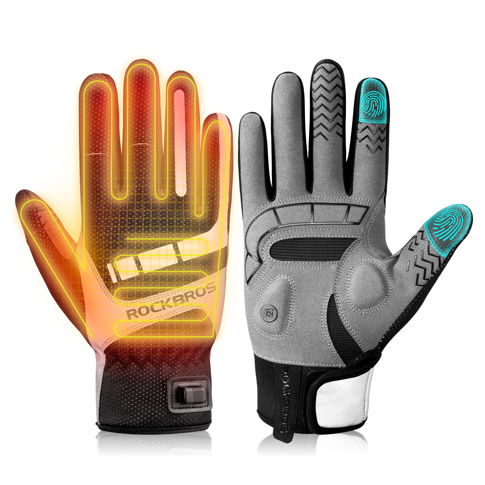 ROCKBROS Winter Cycling Gloves Windproof Reflective Gel-Padded Touchscreen Black