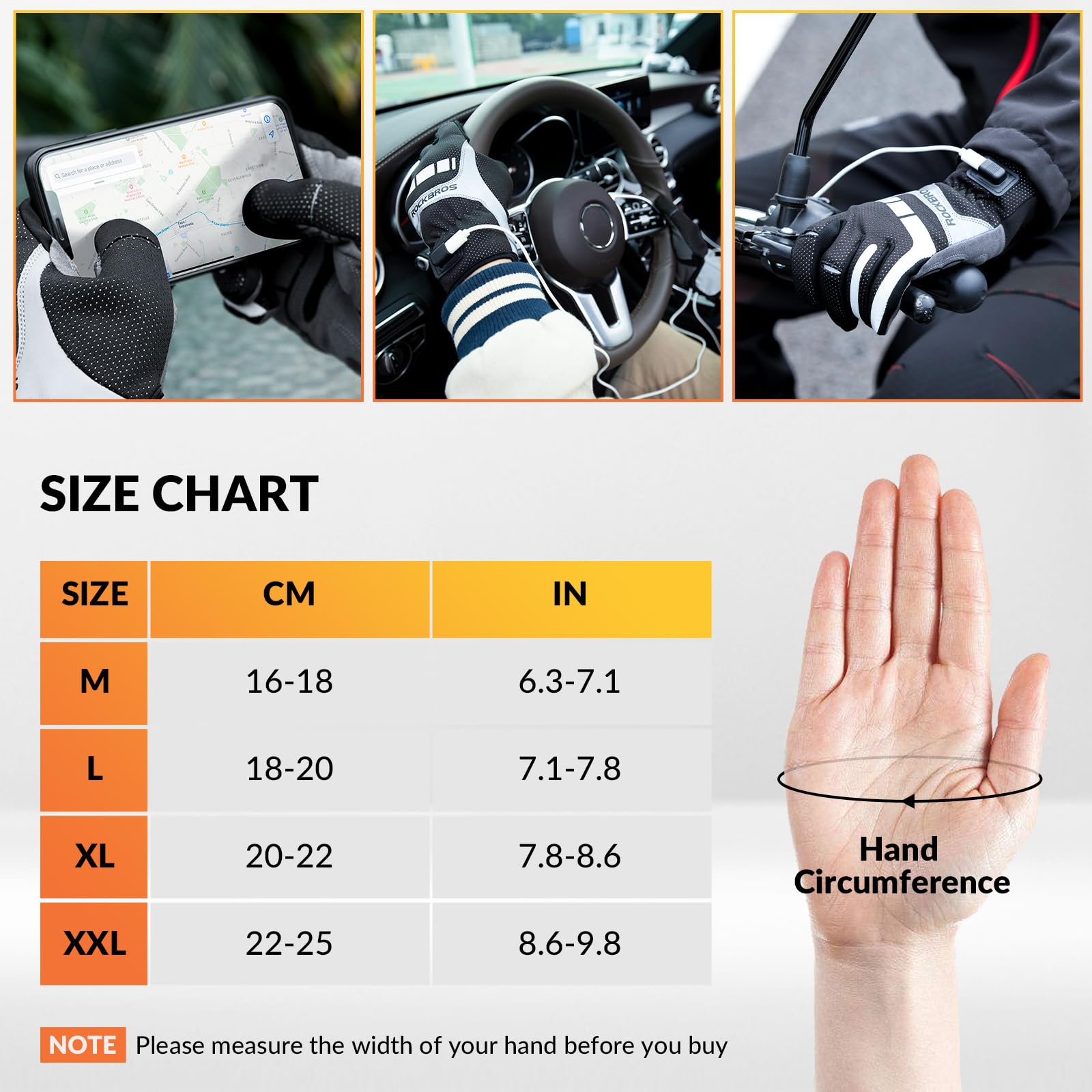 ROCKBROS Winter Cycling Gloves Windproof Reflective Gel-Padded Touchscreen Black