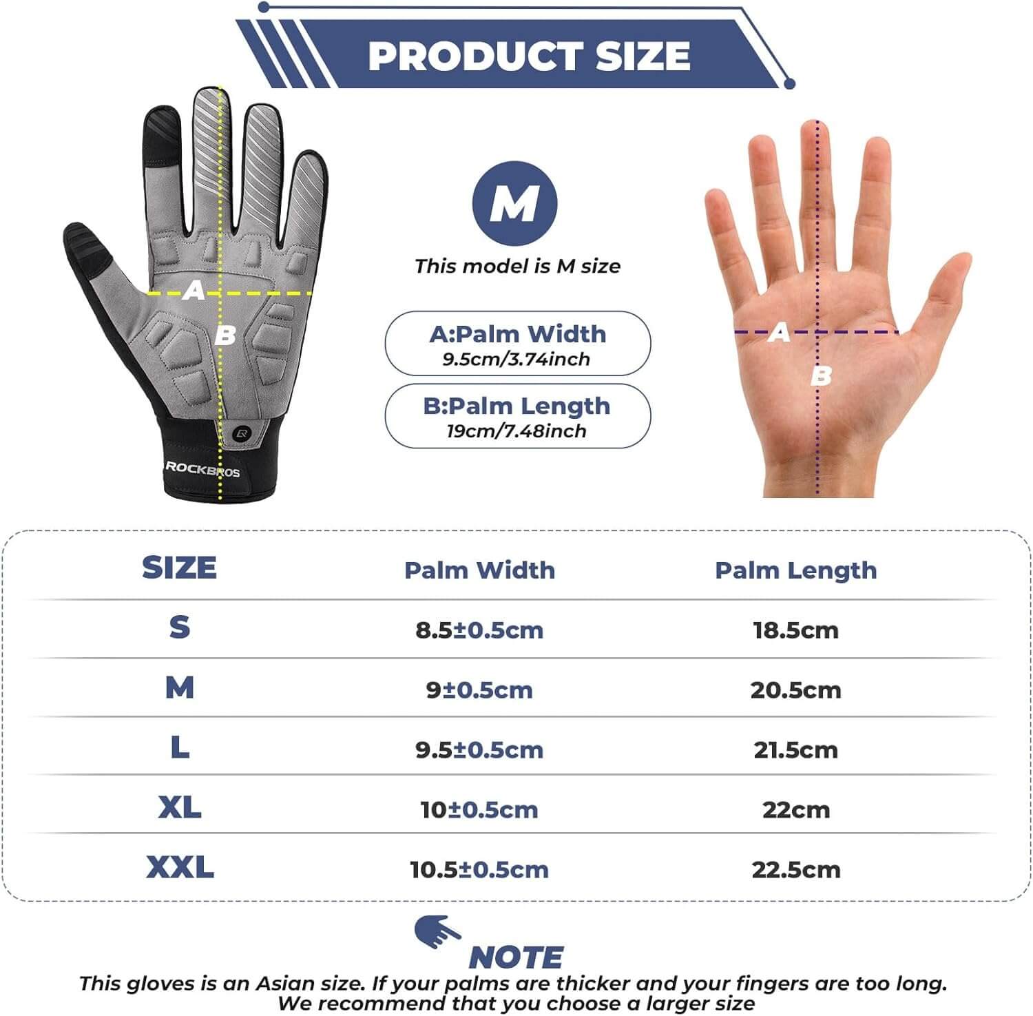 ROCKBROS winter cycling gloves, windproof and shockproof full-finger gloves, ideal for cold weather riding