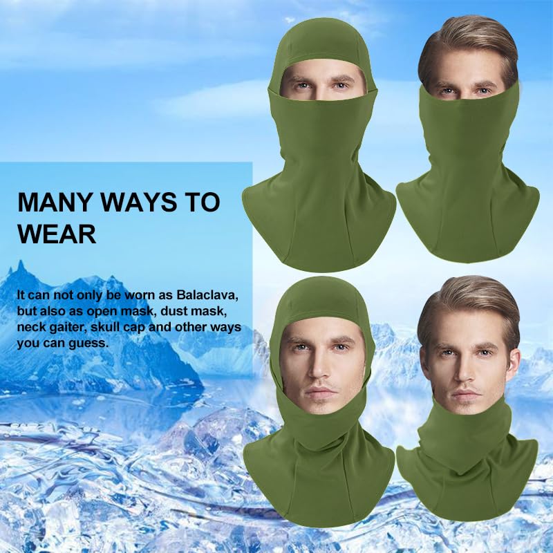 ROCKBROS Winter Cycling Mask Fleece Warm Windproof Balaclava Ski Mask #Color_Army Green