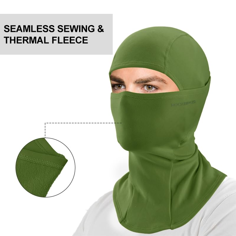 ROCKBROS Winter Cycling Mask Fleece Warm Windproof Balaclava Ski Mask #Color_Army Green