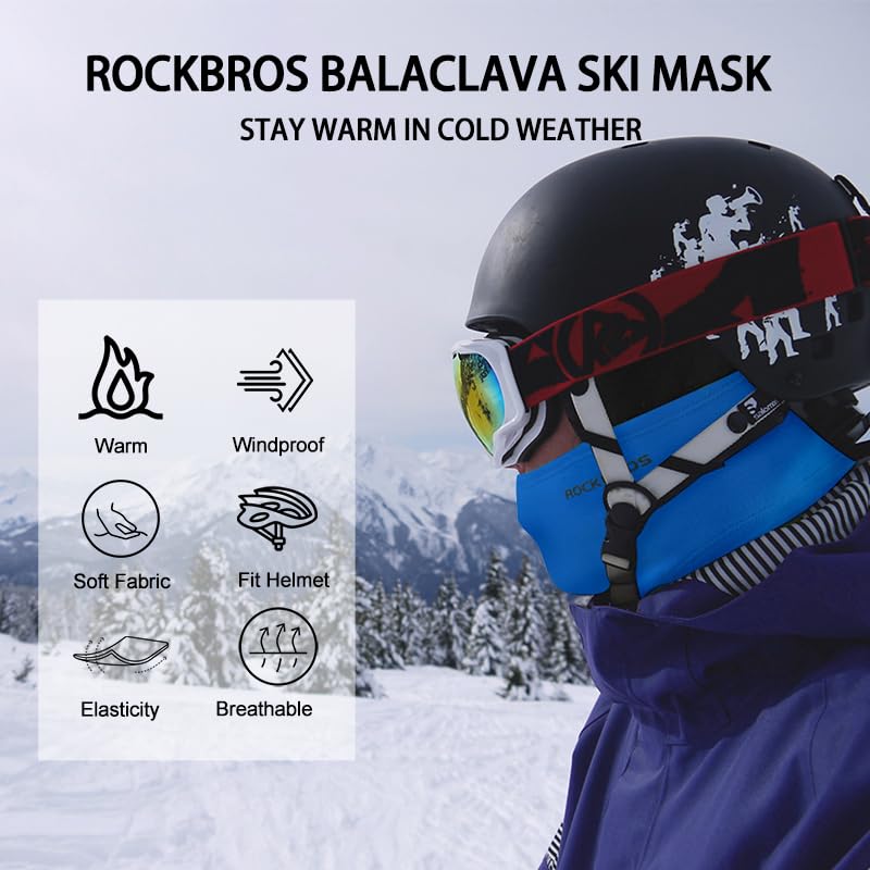 ROCKBROS Winter Cycling Mask Fleece Warm Windproof Balaclava Ski Mask #Color_Blue