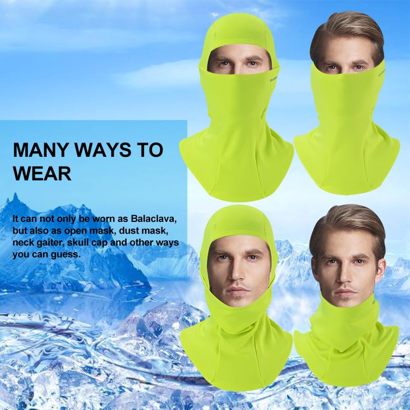 ROCKBROS Winter Cycling Mask Fleece Warm Windproof Balaclava Ski Mask #Color_Fluorescent Green