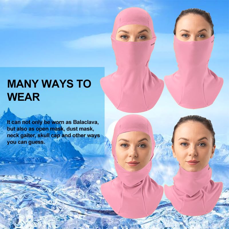 ROCKBROS Winter Cycling Mask Fleece Warm Windproof Balaclava Ski Mask #Color_Pink