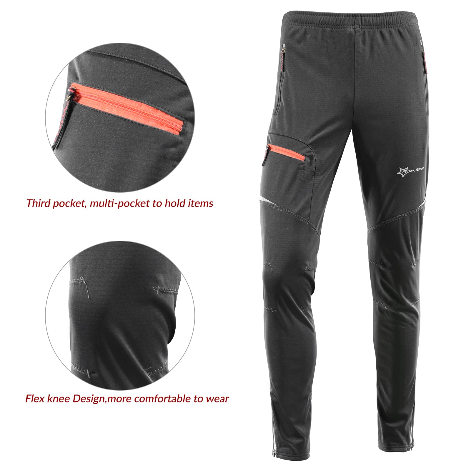 ROCKBROS Winter Cycling Trousers for Men Windproof Thermal Reflective