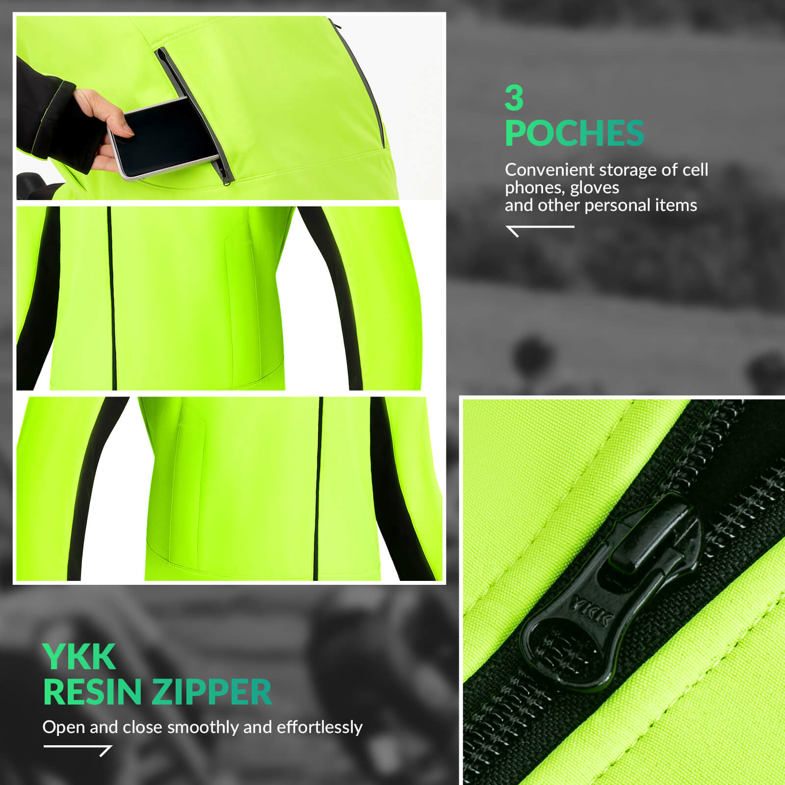 ROCKBROS Winter Thermal Windproof Softshell Cycling Jacket Bright Green