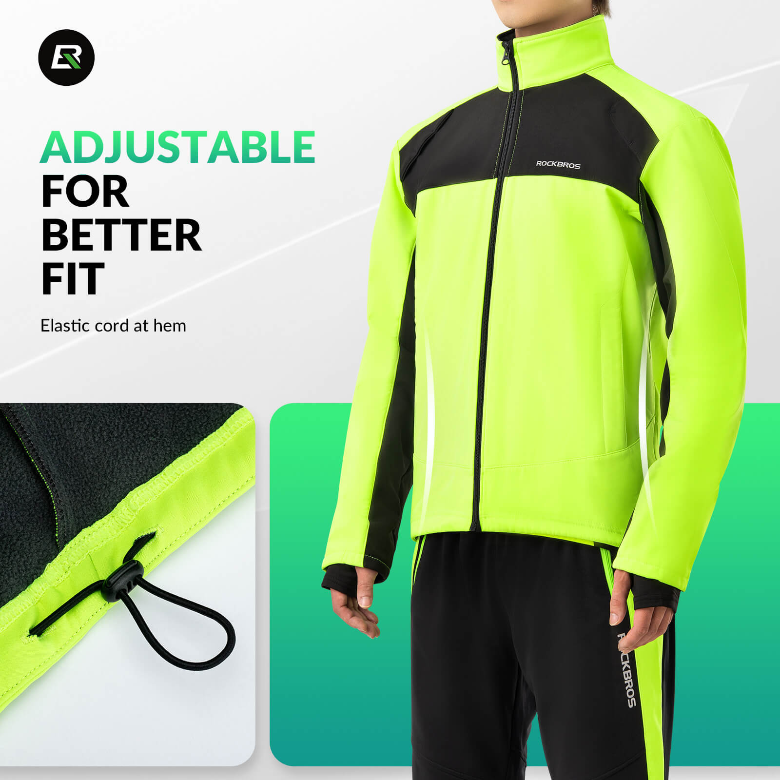 ROCKBROS Winter Thermal Windproof Softshell Cycling Jacket Bright Green