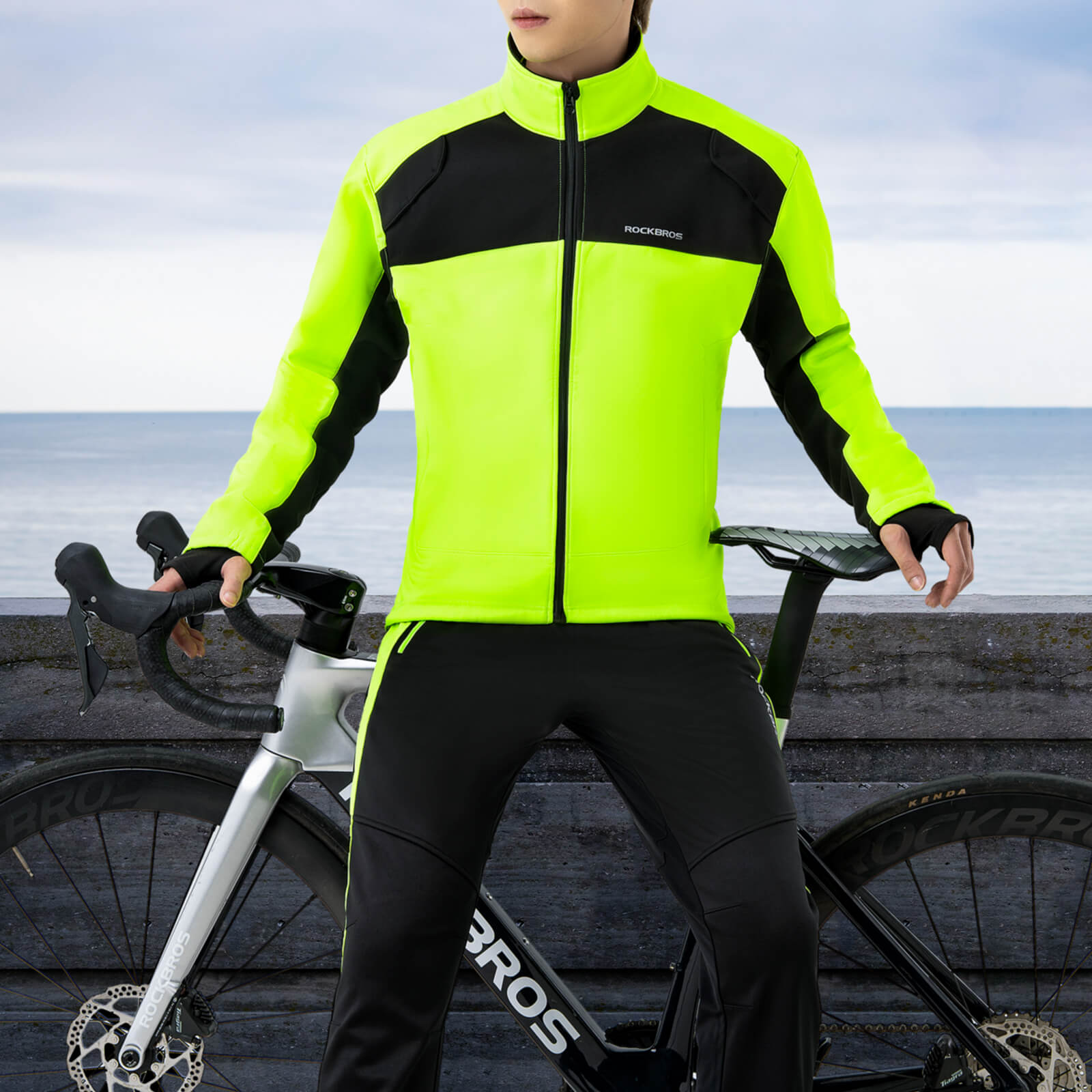 ROCKBROS Winter Thermal Windproof Softshell Cycling Jacket Bright Green