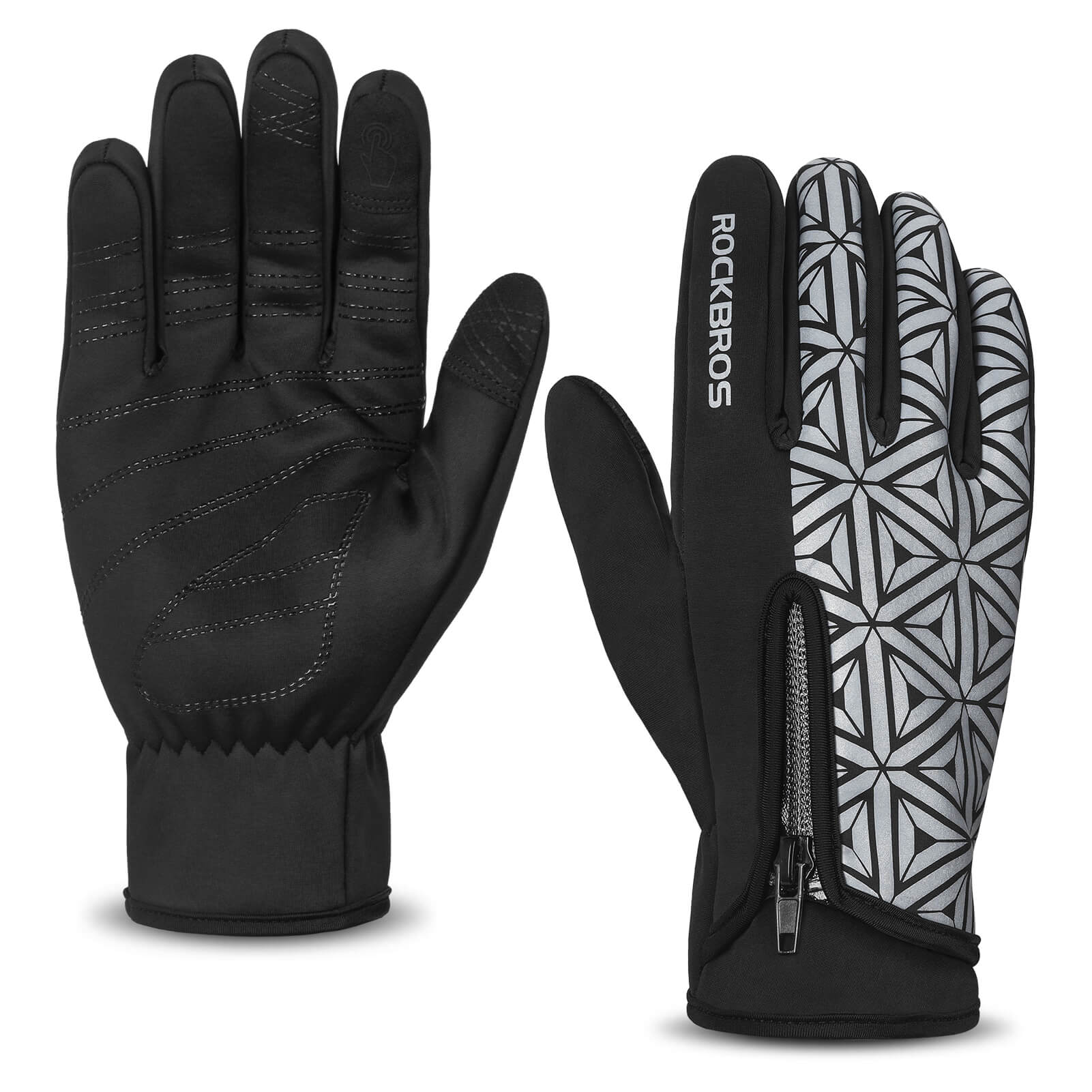 ROCKBROS Winter Warm Touchscreen Anti-Slip Cycling Gloves #Color_Black White