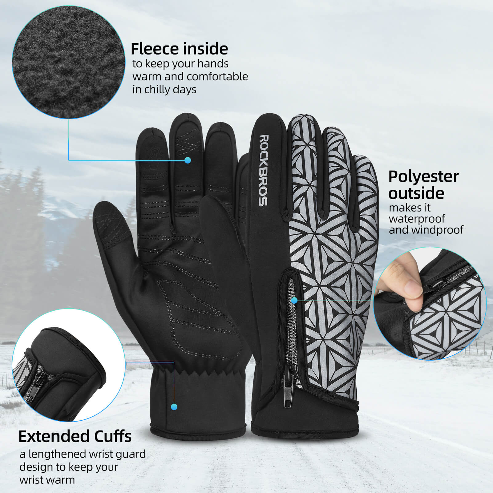 ROCKBROS Winter Warm Touchscreen Anti-Slip Cycling Gloves #Color_Black White