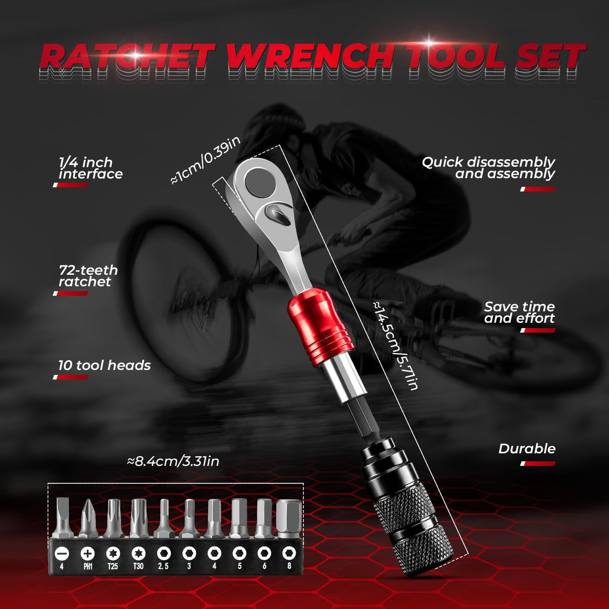 Wrench Rocks ROCKBROS Mini Ratchet Wrench with 10 Bits, Tire Wrench, and Magnetic B