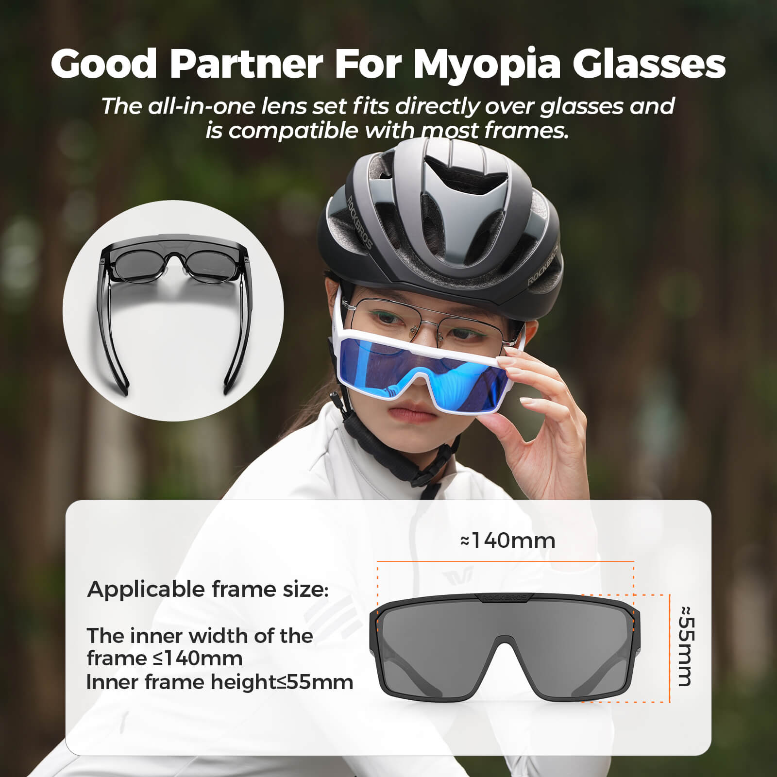 ROCKBROS SP348 polarised cycling sunglasses designed to fit over prescription glasses, UV400 protection and windproof design.
