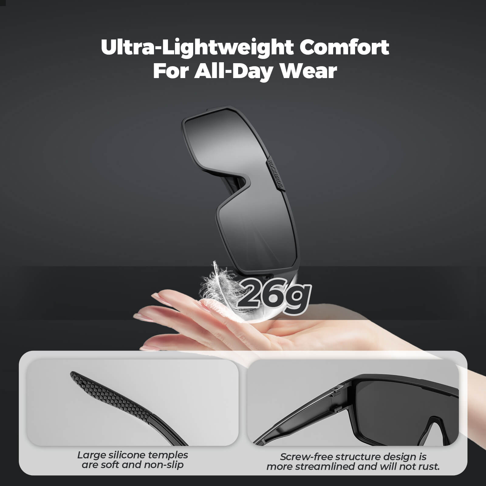 ROCKBROS SP348 polarised cycling sunglasses designed to fit over prescription glasses, UV400 protection and windproof design.