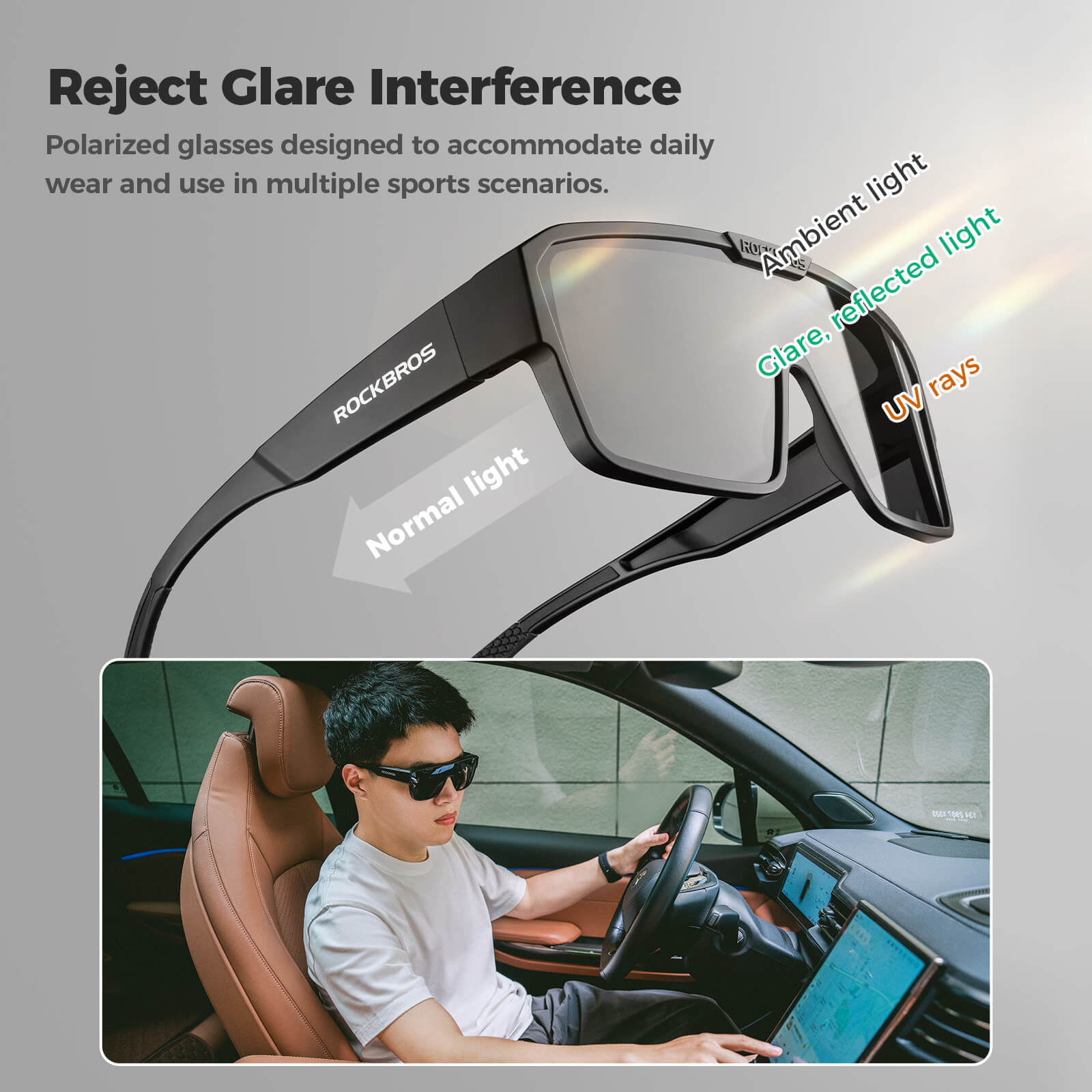 ROCKBROS SP348 polarised cycling sunglasses designed to fit over prescription glasses, UV400 protection and windproof design.