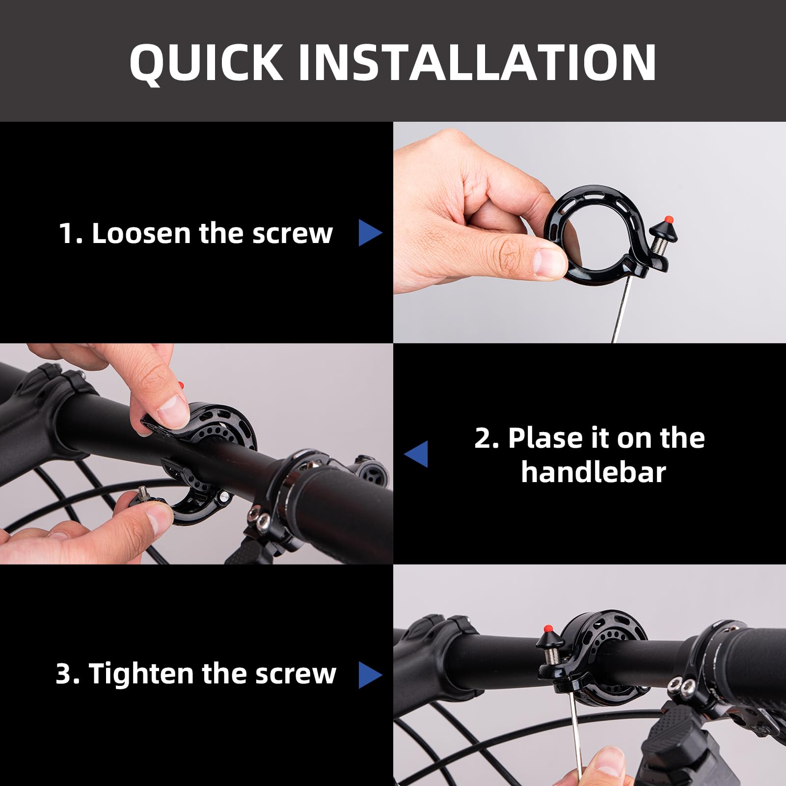 Clear-sounding hidden bike bell fits on handlebars for cyclists